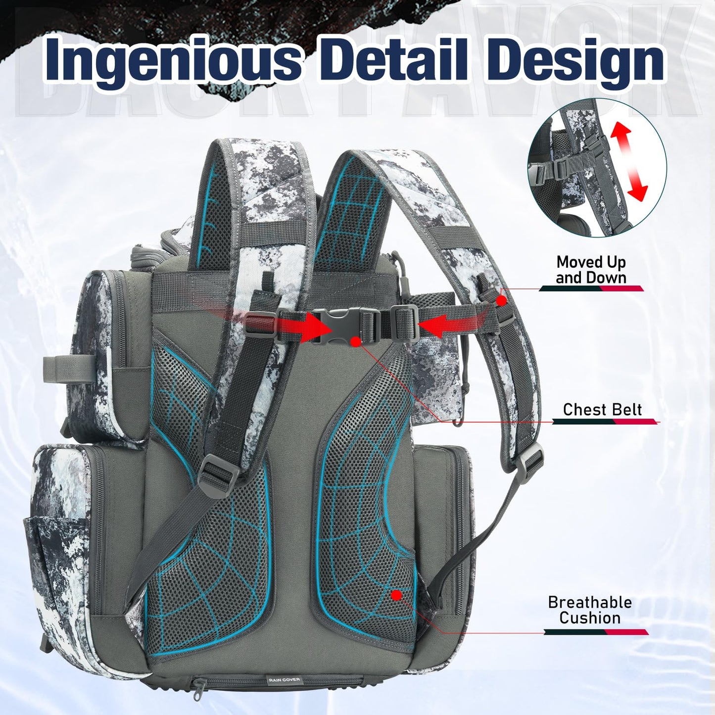Piscifun Fishing Backpack with 2 Rod Holders & 4 Tackle Boxes, Large Tackle Storage Bag With Rain Cover for Fishing Gear