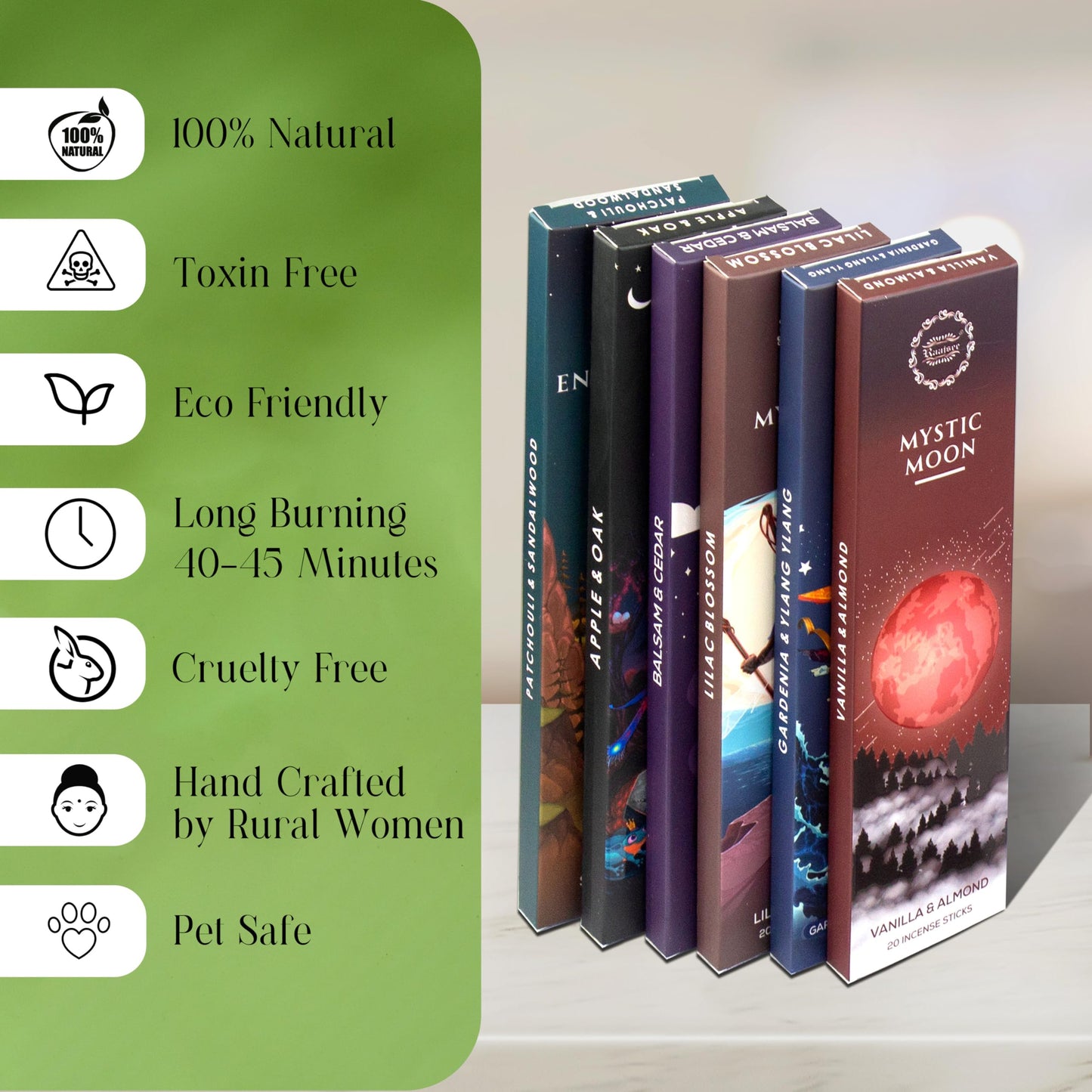 Raajsee Natural Incense Sticks with Insence Holder- Pack of 6 Organic Inscent -120 Insense Sticks, Non Toxic Clean Burning, Boho Gift Set, Sage,Apple Pumpkin,Coconut, Coffee,Rosemary Patchouli