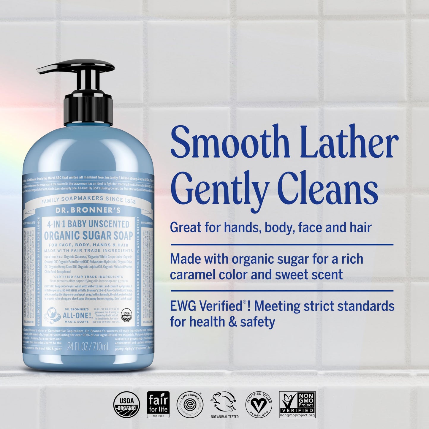Dr. Bronner's - Organic Sugar Soap (Lemongrass, 24 Ounce) - Made with Organic Oils, Sugar and Shikakai Powder, 4-in-1 Uses: Hands, Body, Face and Hair, Cleanses, Moisturizes and Nourishes, Vegan