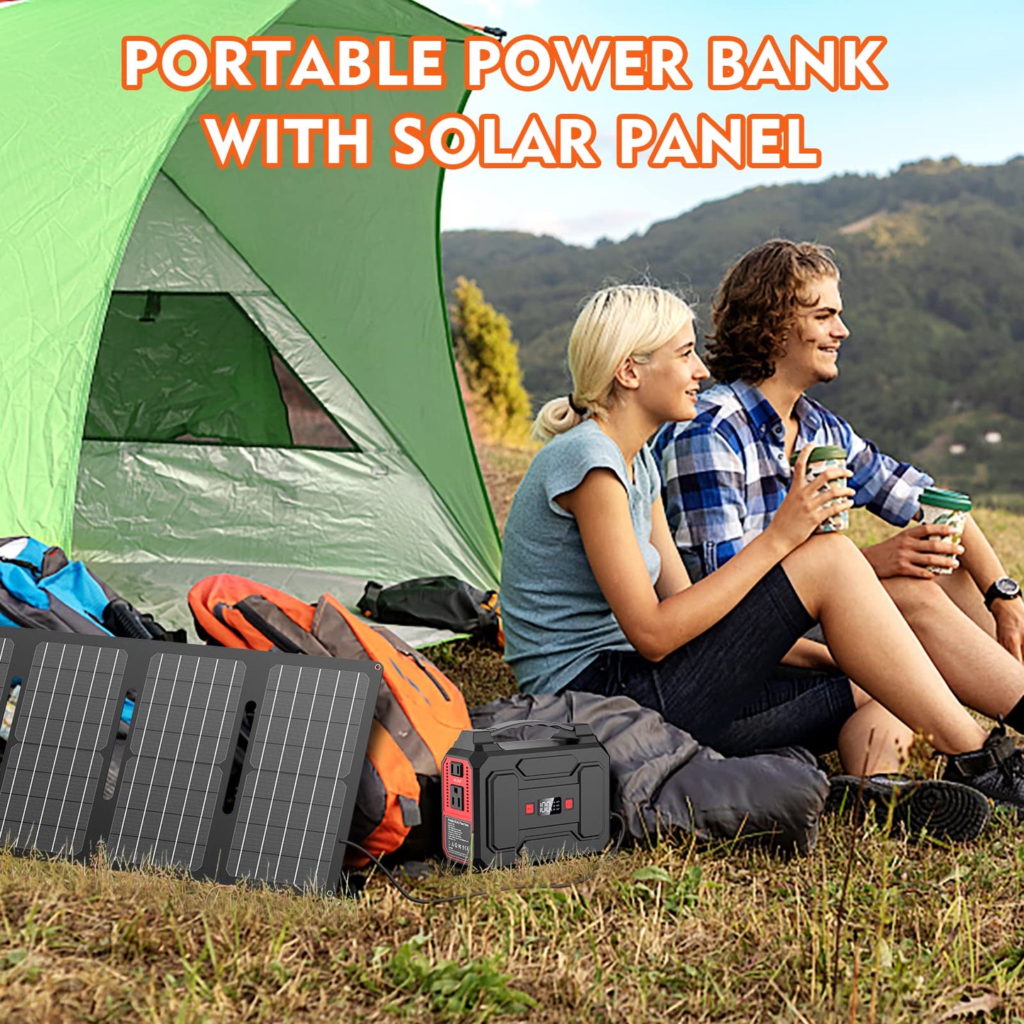 Solar Powered Generator 300W Rated, Portable Solar Generator Power Station with Solar Panels 40W Included, 220Wh Sola Power Bank with AC Outlet 110V Pure Sine Wave for Home Use Camping Outdoor