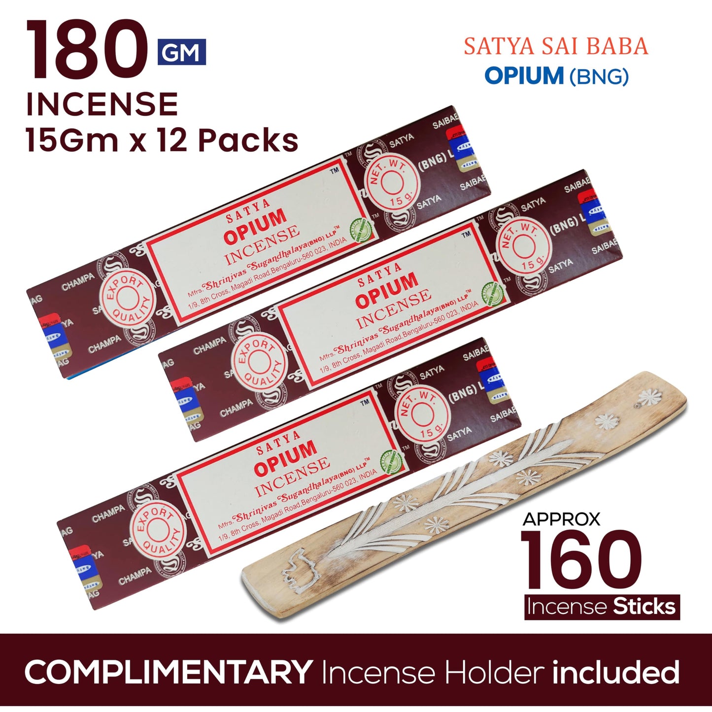 Satya Divine Blessings Incense Sticks, Satya Bng (Bangalore) Insenses 15gmx12 Pack with Raajsee Incense Holder Bundle, Satya Nagchampa Natural Incense