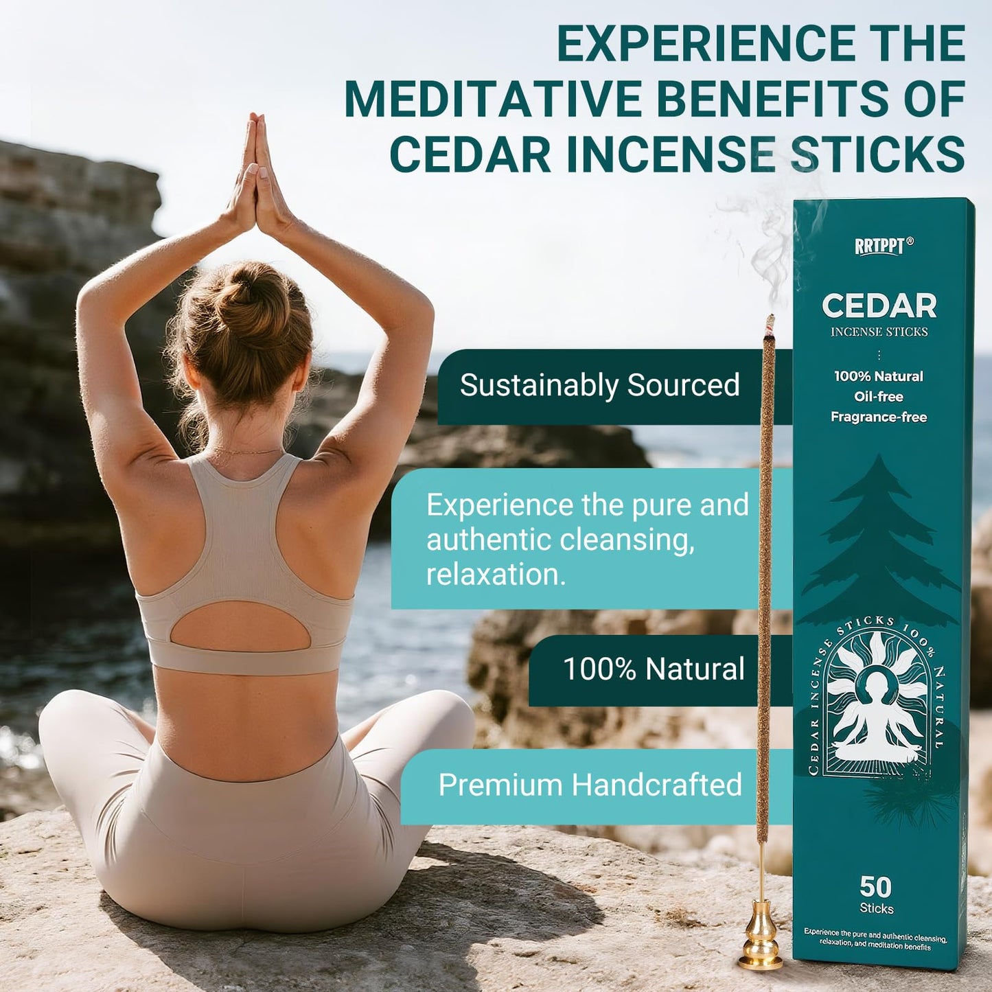 White Sage Incense Sticks (50 Sticks), 100% Natural sustainably harvested White Sage, Suitable for Yoga, Meditation, Relaxation, and Spiritual Purification