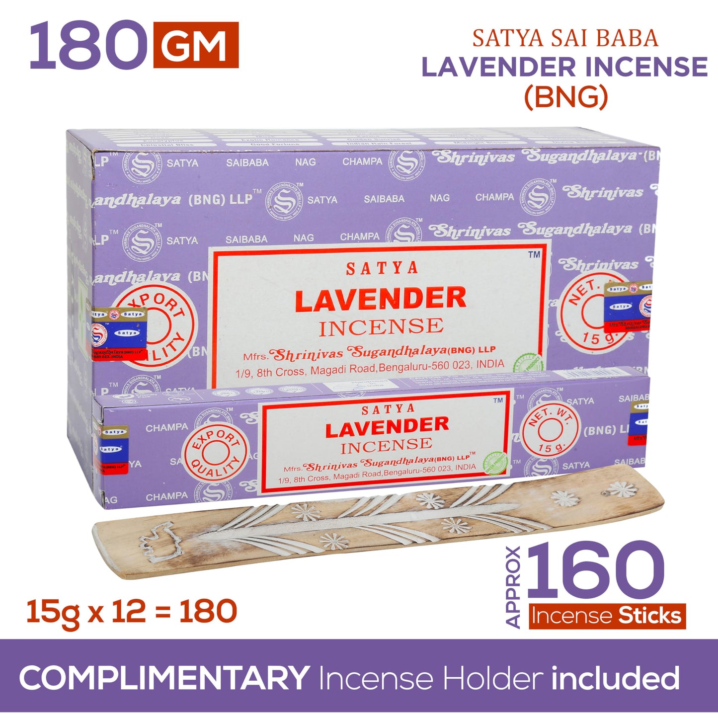 Satya Divine Blessings Incense Sticks, Satya Bng (Bangalore) Insenses 15gmx12 Pack with Raajsee Incense Holder Bundle, Satya Nagchampa Natural Incense