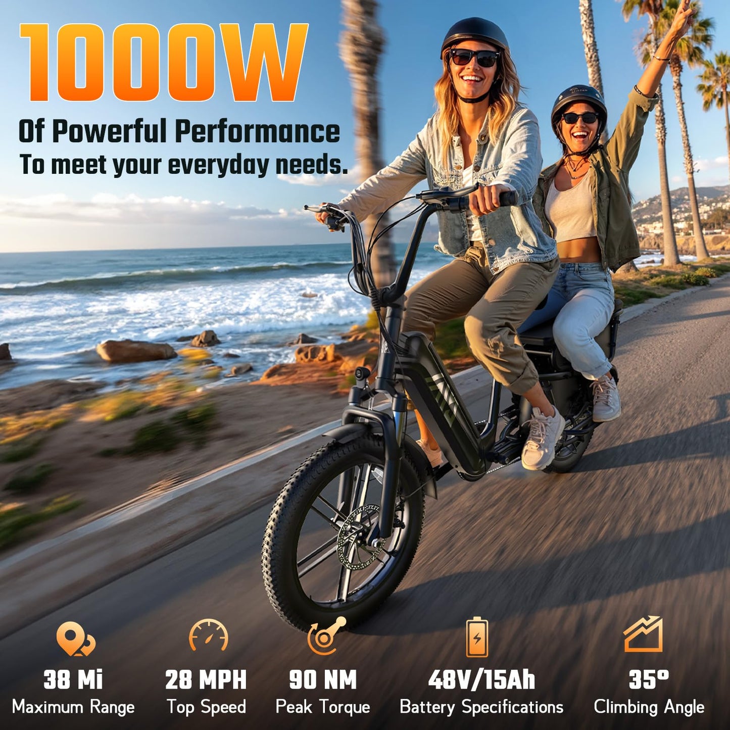 TST Electric Bike for Adults 1500W Peak Motor Cargo EBike 60 Miles 28MPH 20" Fat Tire Ebikes 48V 15Ah Removable Battery Electric Bicycle Rear Rack with Basket,UL 2849 Certification