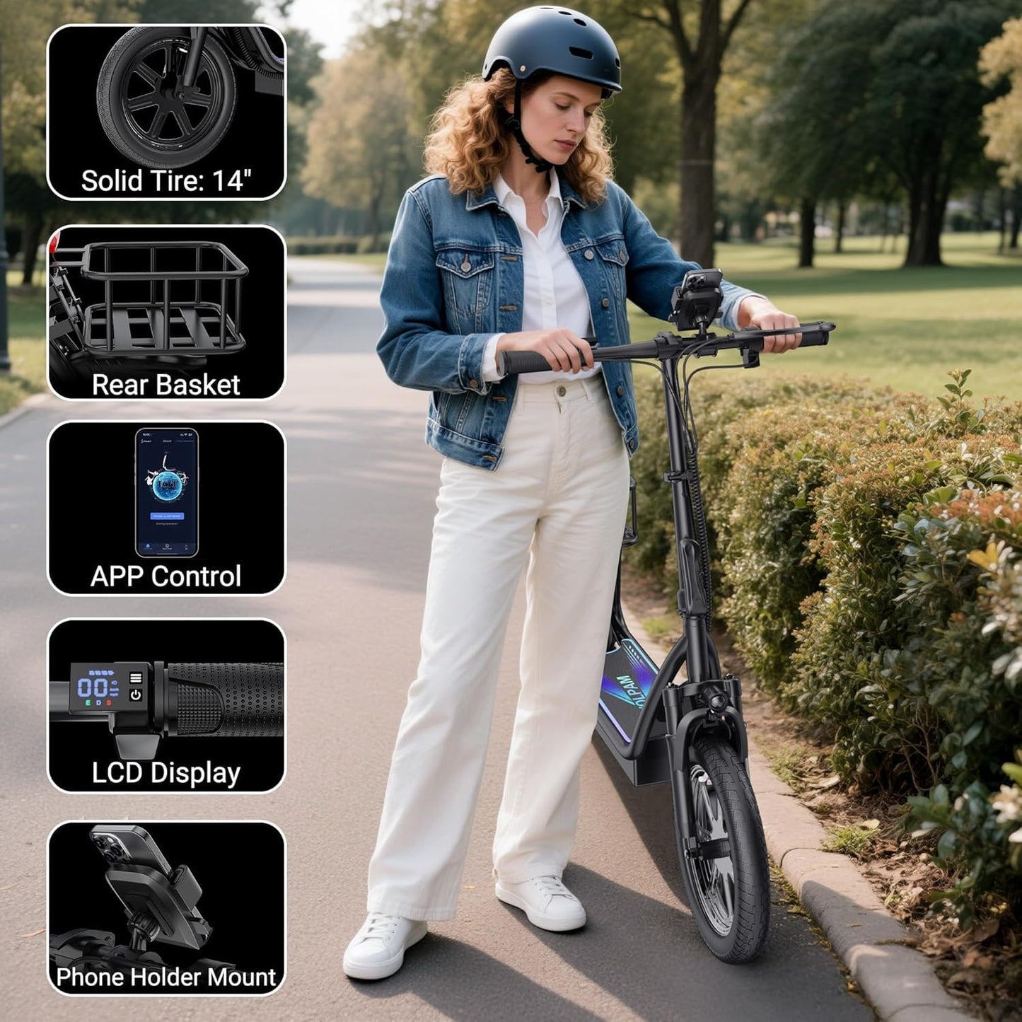 VOLPAM Electric Scooter Adults with Seat & Basket, 500W Powerful Motor, 22 MPH Speed, 27 Mile Range, 14" Tires,Foldable E Scooter with Seat