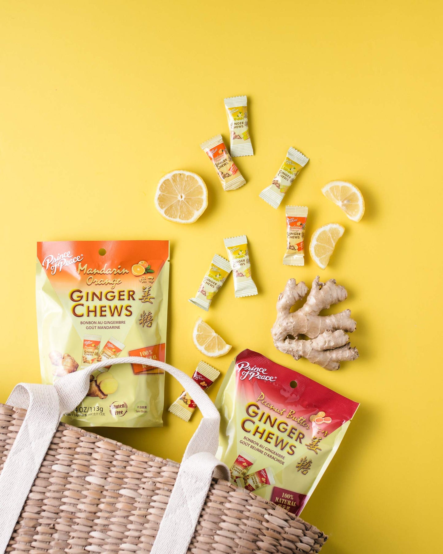 Prince of Peace Ginger Chews With Lemon, 4 oz. Candied Ginger Lemon Candy - 2 Pack