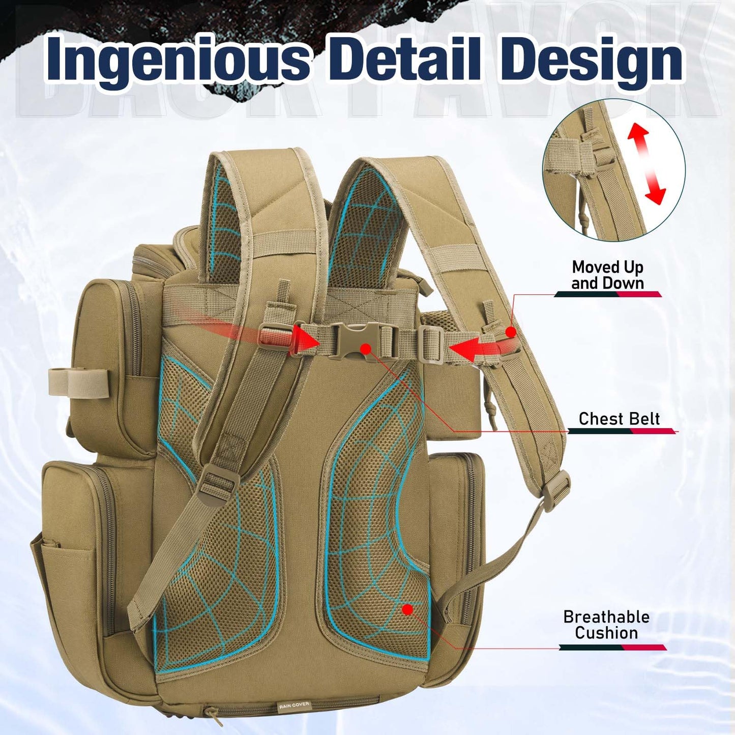 Piscifun Fishing Backpack with 2 Rod Holders & 4 Tackle Boxes, Large Tackle Storage Bag With Rain Cover for Fishing Gear