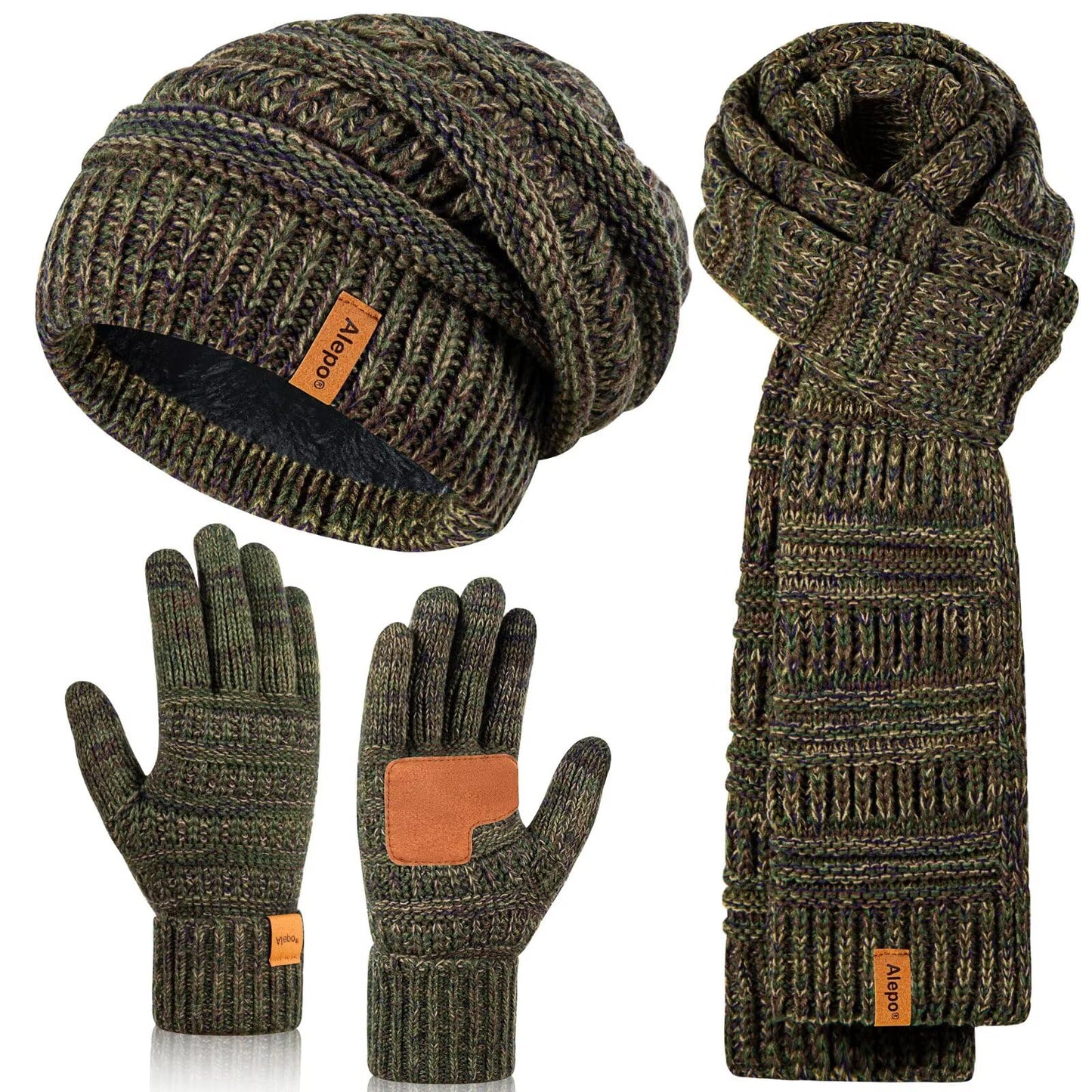 Winter Beanie Hat Scarf Gloves Set for Women, Slouchy Beanie Long Scarf Touchscreen Gloves, Warm 3 in 1 Set