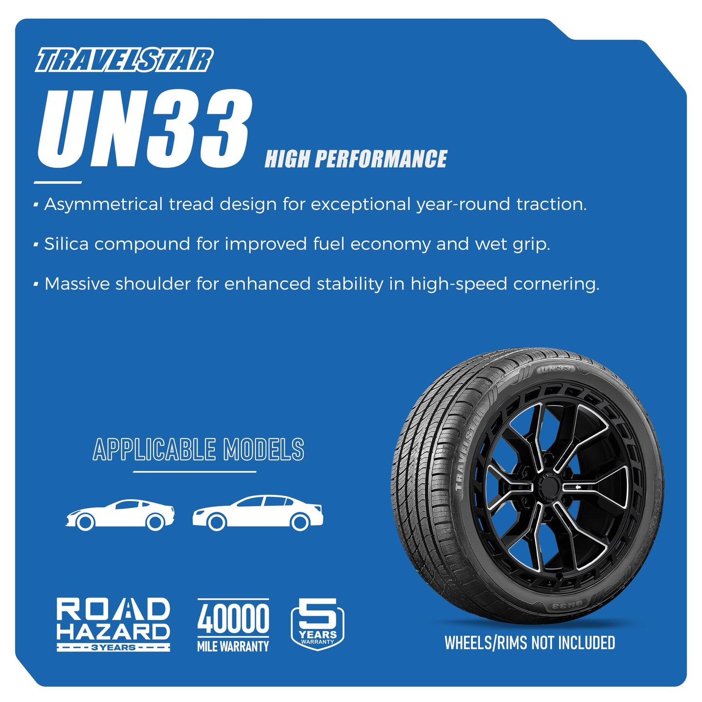 Set of 4 (Four) Travelstar UN33 235/55R19 101V High Performance All Season Passenger Tire 235/55/19 HP Radial Mud Snow Car Tires -Includes Three-year Road Hazard Warranty (Tire Only)