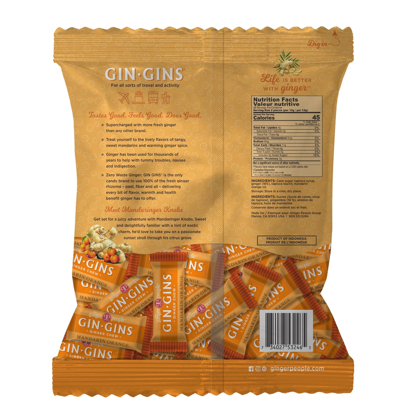 GIN GINS Spicy Apple Ginger Chews – Natural Fresh Ginger Candy by The Ginger People – Individually Wrapped Healthy Candy – Spicy Apple Ginger Flavor – Large 1 lb Bag (16oz) – Pack of 1