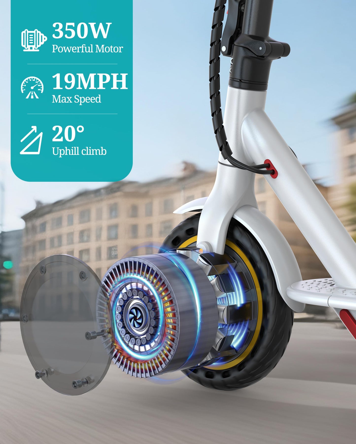 Electric Scooter for Adults, 350W/500W Motor, 16-22 Miles Range, 8.5"/10" Solid Tires, Dual Braking & Suspension, Folding Portable Commuting E-Scooter with App
