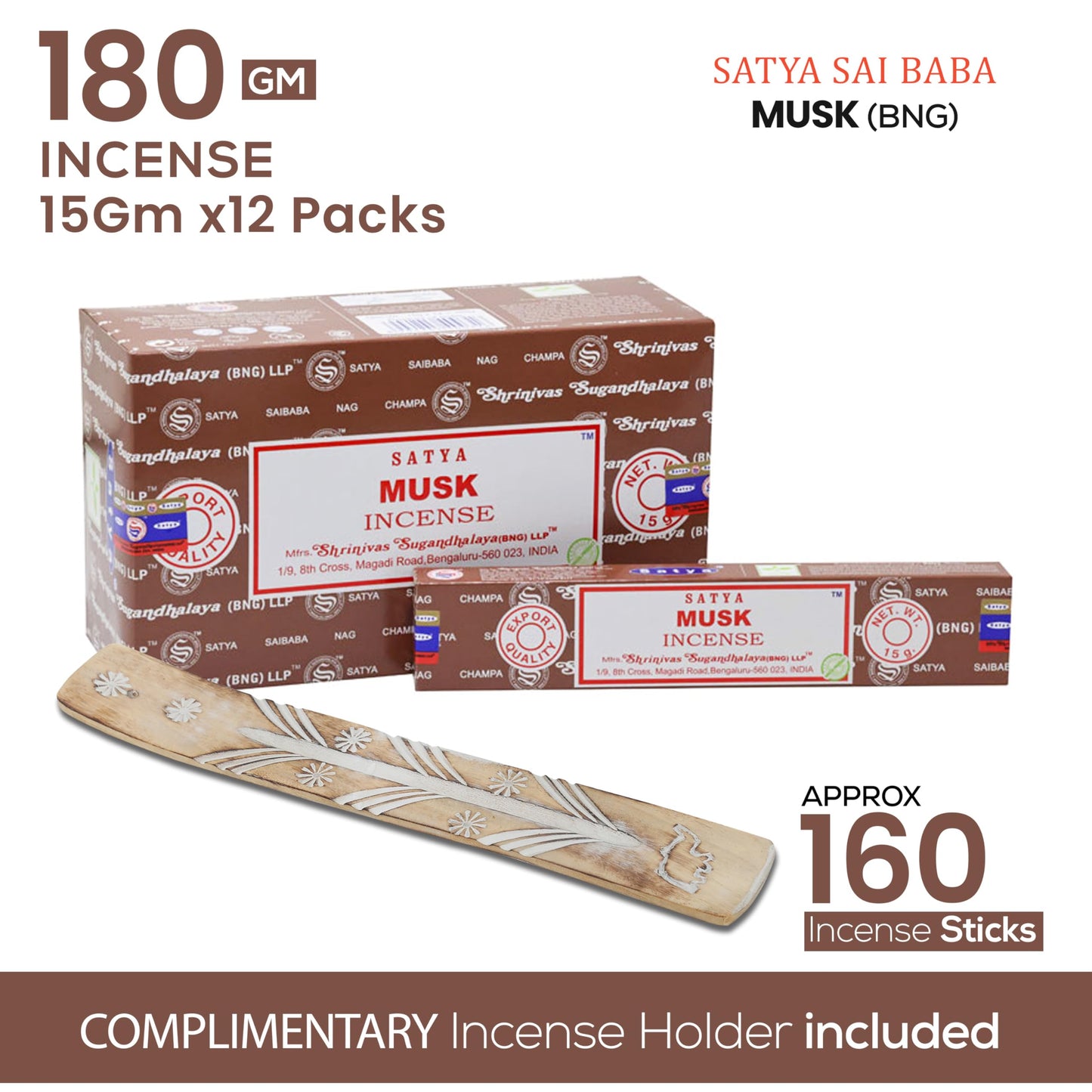 Satya Divine Blessings Incense Sticks, Satya Bng (Bangalore) Insenses 15gmx12 Pack with Raajsee Incense Holder Bundle, Satya Nagchampa Natural Incense
