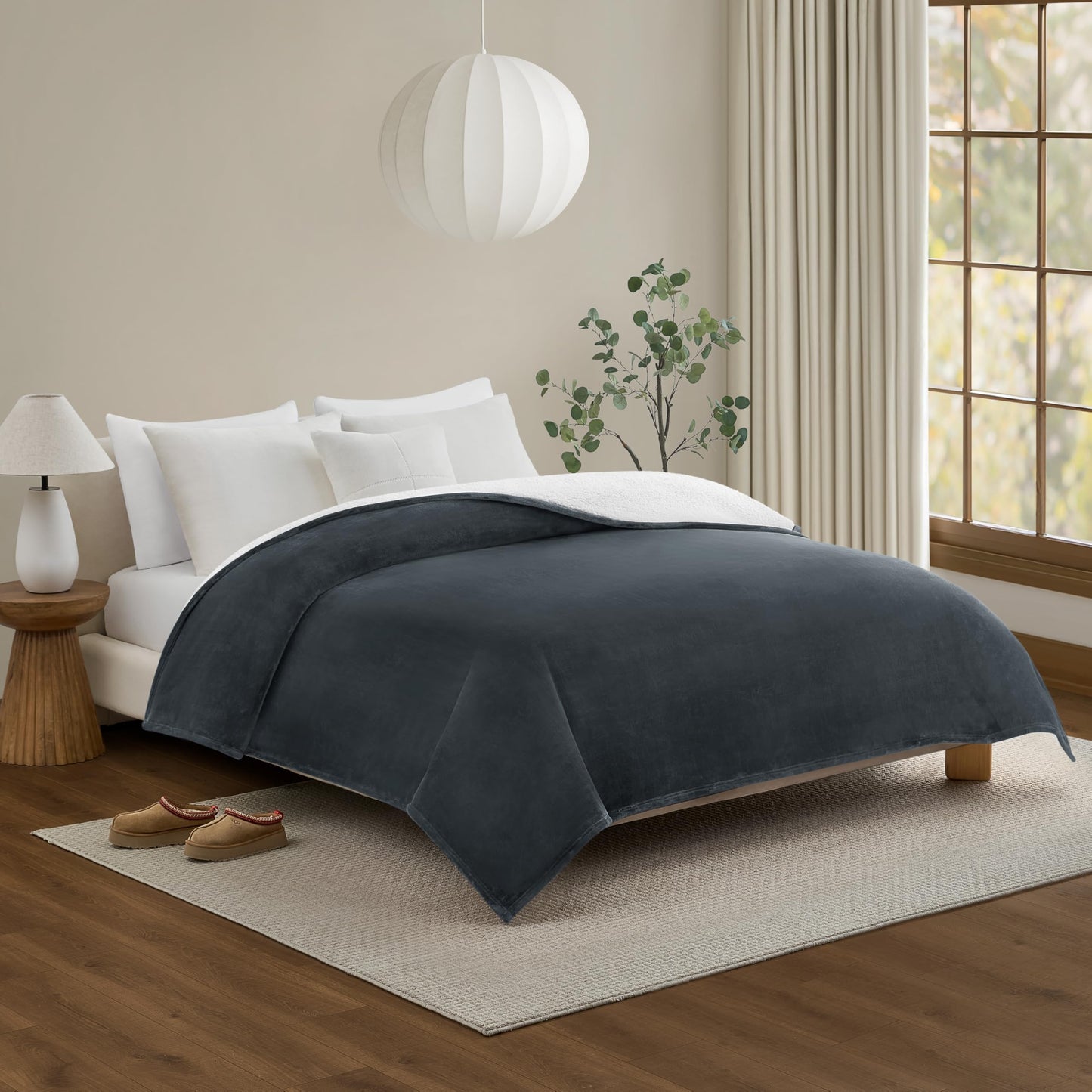 UGG Nita King/California King Blanket Fleece Fluffy Reversible Soft Fuzzy Bedding Cozy Plush Warm Oversized Blanket Machine Washable Bedroom Decor for Big Couch Bed, 110-inch x 90-inch, White Snow