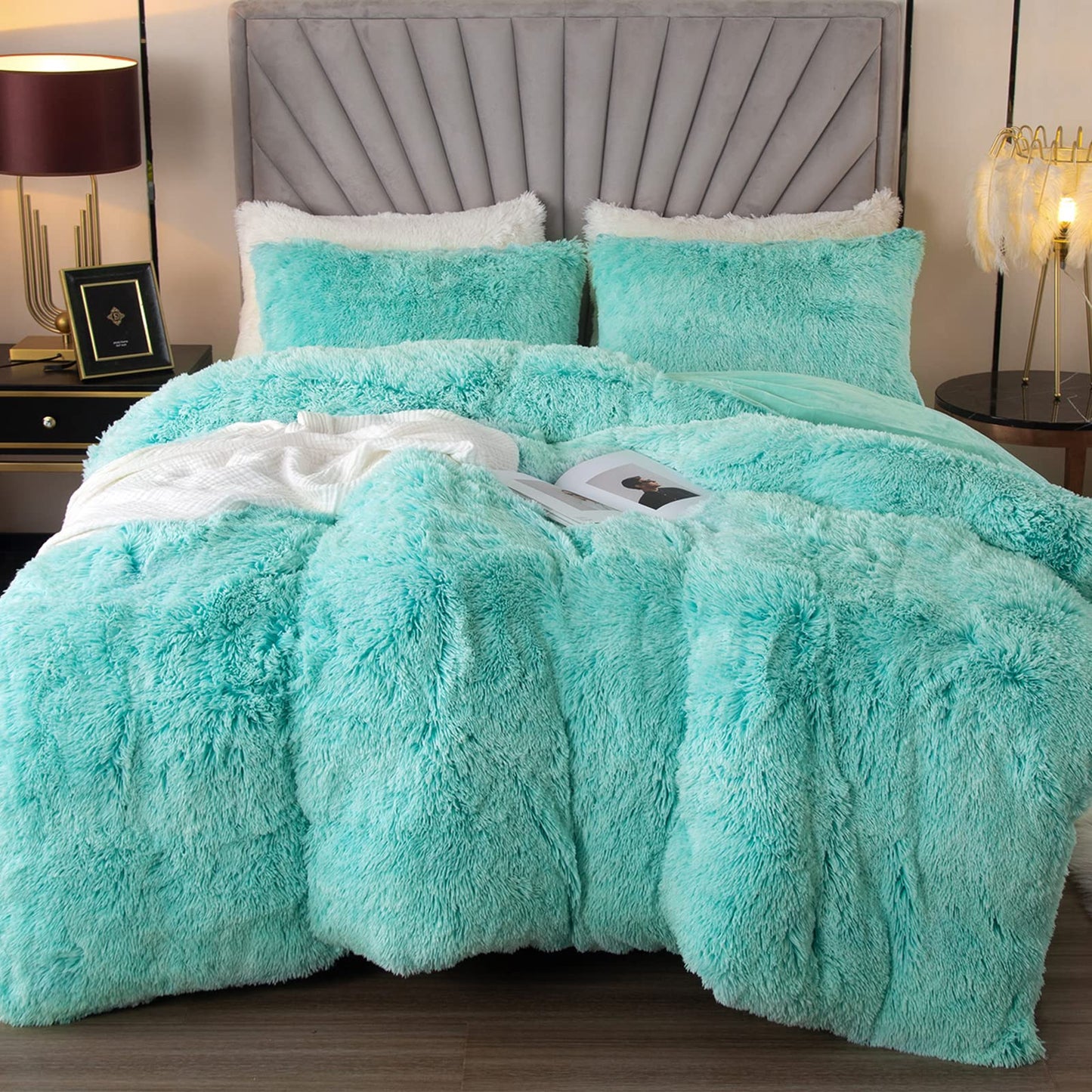EMME Luxury Khaki Fuzzy Duvet Cover Set Twin Size Fluffy Comforter Cover Set 2 Pieces Shaggy and Plush Soft Bedding Duvet Covers (Tie Dye Khaki, Twin)