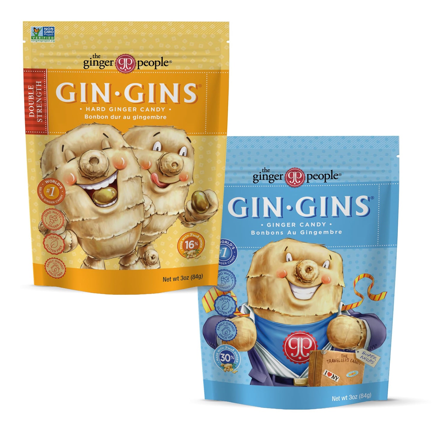 GIN GINS Ginger Chews – Natural Fresh Ginger Candy by The Ginger People – Individually Wrapped Healthy Candy – Original, Apple, Peanut and Turmeric Flavors – Variety Pack – 4 x 3oz bag each flavor (Pack of 4 bags)