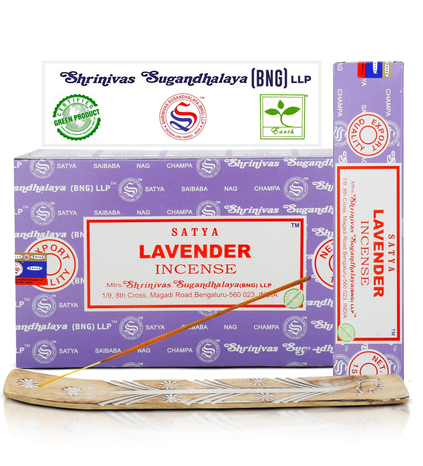 Satya Divine Blessings Incense Sticks, Satya Bng (Bangalore) Insenses 15gmx12 Pack with Raajsee Incense Holder Bundle, Satya Nagchampa Natural Incense