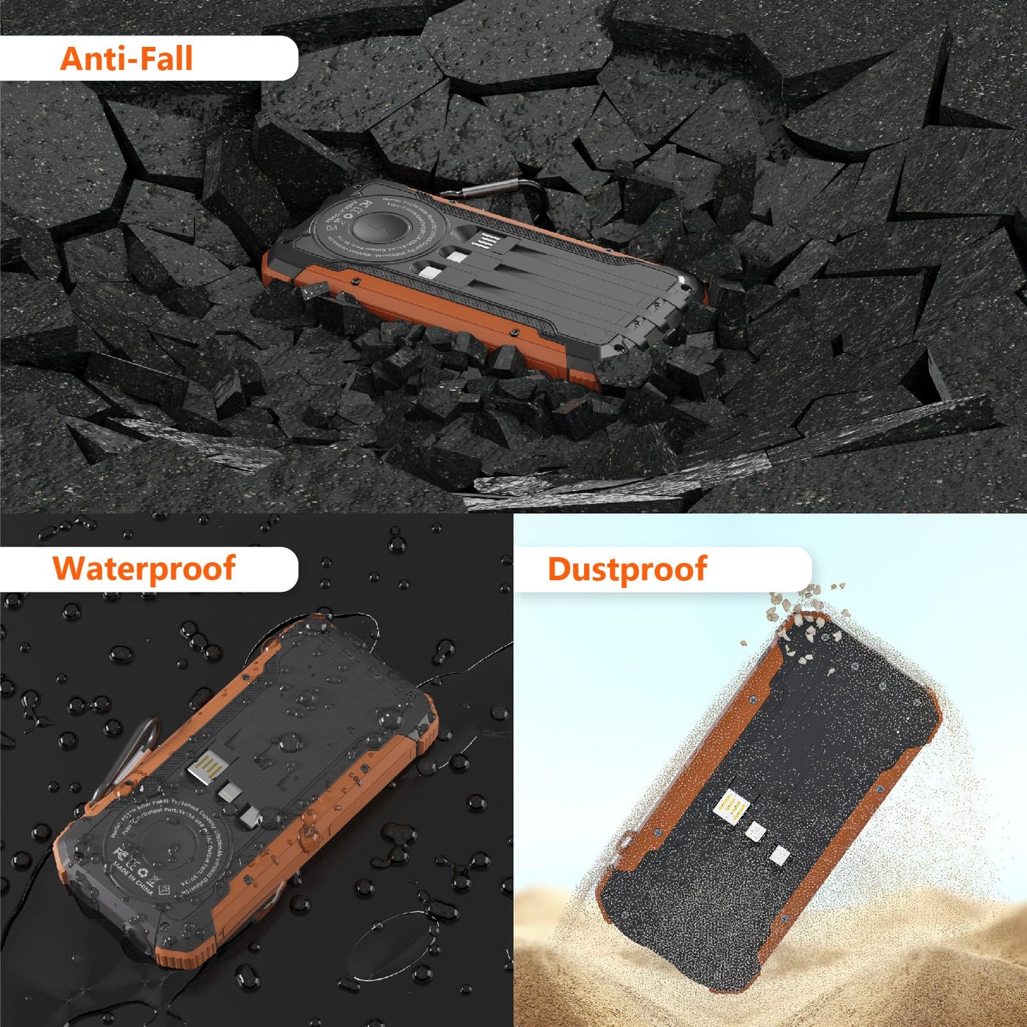 Solar Charger Power Bank 20,000mAh, Portable Wireless Charger, Fast Charging External Battery Bank with 6 Outputs for Cell Phones, Portable Solar Panel with Dual Flashlight for Camping