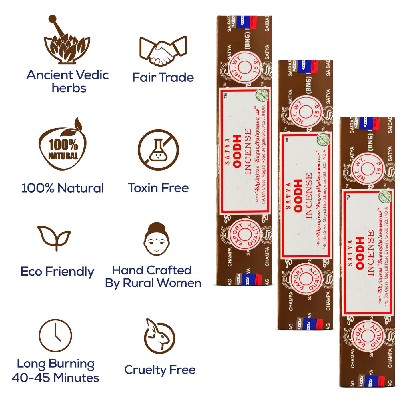 Satya Divine Blessings Incense Sticks, Satya Bng (Bangalore) Insenses 15gmx12 Pack with Raajsee Incense Holder Bundle, Satya Nagchampa Natural Incense