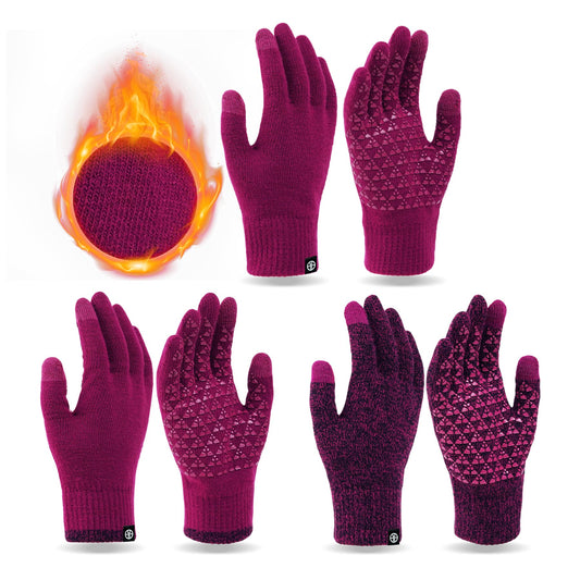 3 Pairs Winter Gloves for Women Men Touch Screen Elastic Knit Thermal Anti-slip Gloves for Cold Weather
