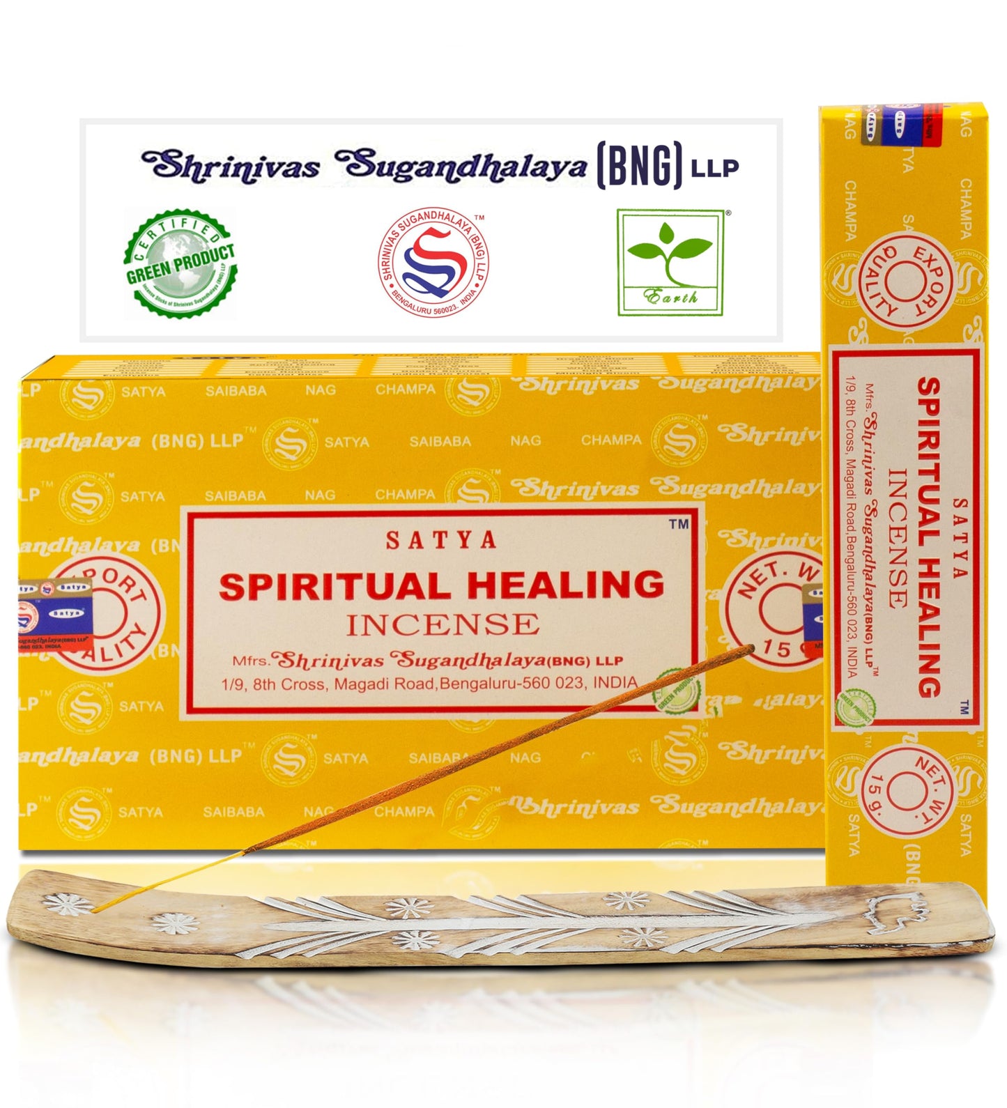 Satya Divine Blessings Incense Sticks, Satya Bng (Bangalore) Insenses 15gmx12 Pack with Raajsee Incense Holder Bundle, Satya Nagchampa Natural Incense
