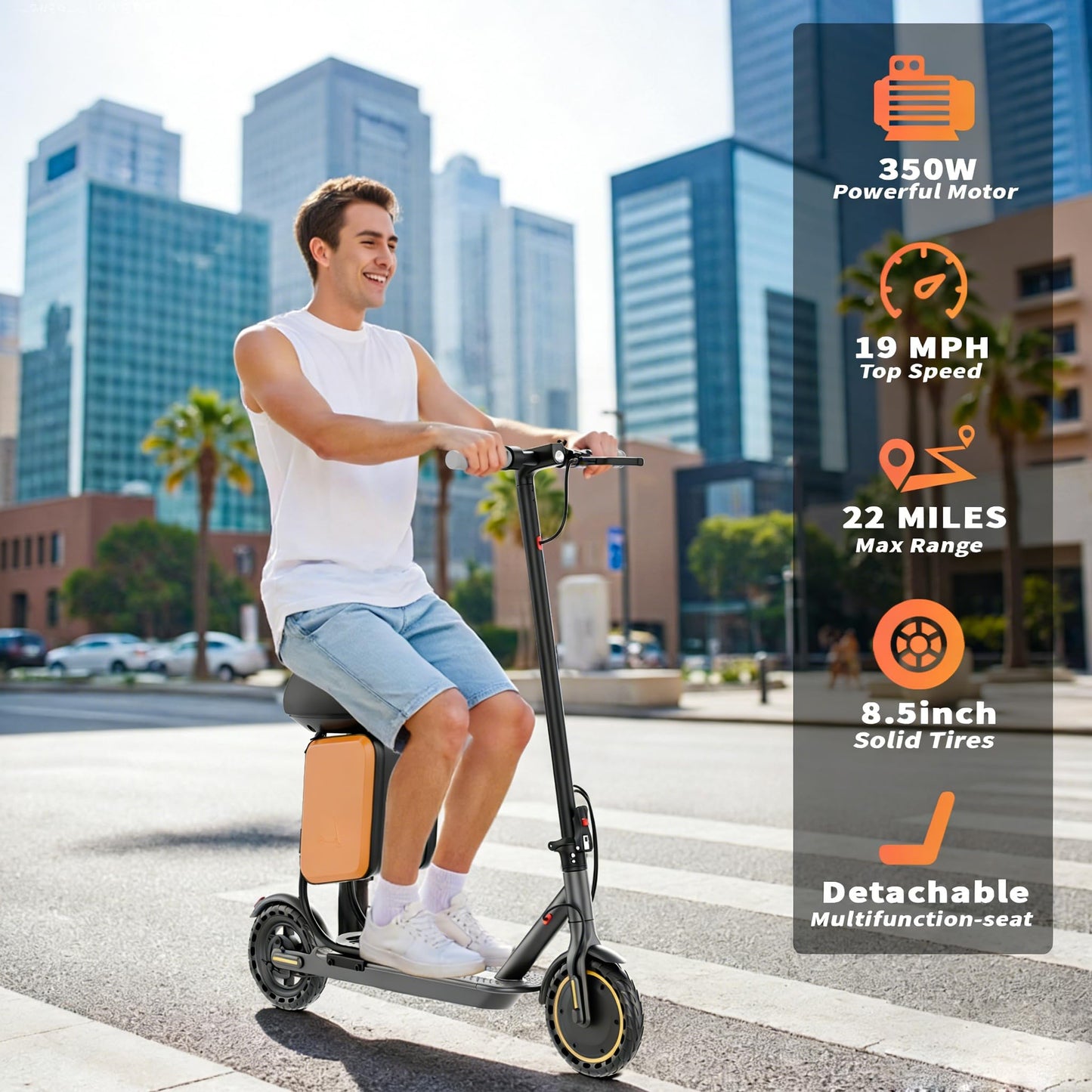 Electric Scooter for Adults, 350W/500W Motor, 16-22 Miles Range, 8.5"/10" Solid Tires, Dual Braking & Suspension, Folding Portable Commuting E-Scooter with App