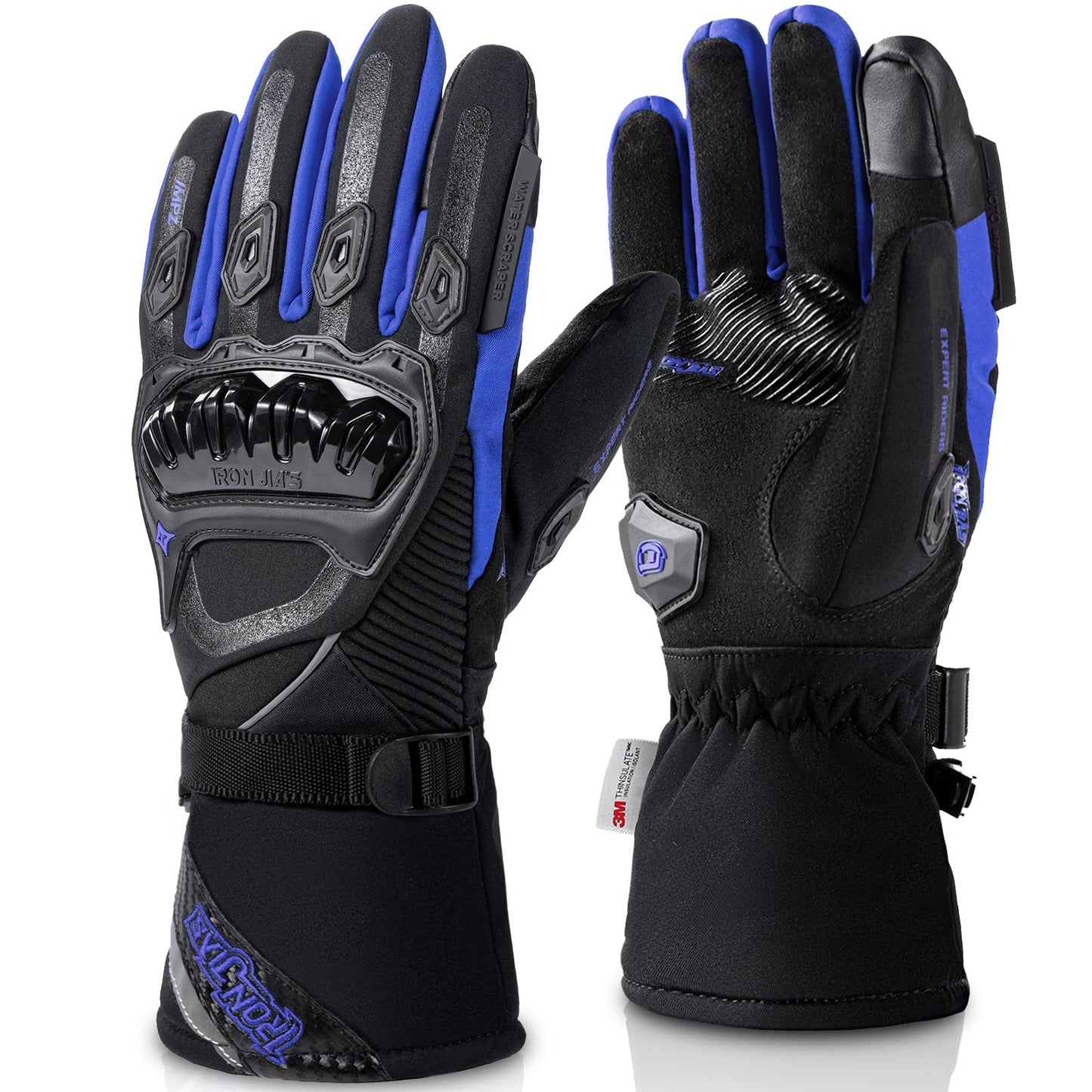 IRON JIA'S Motorcycle Gloves Winter Cold Weather Warm Touchscreen Waterproof Windproof Protective Gear (Black, L)