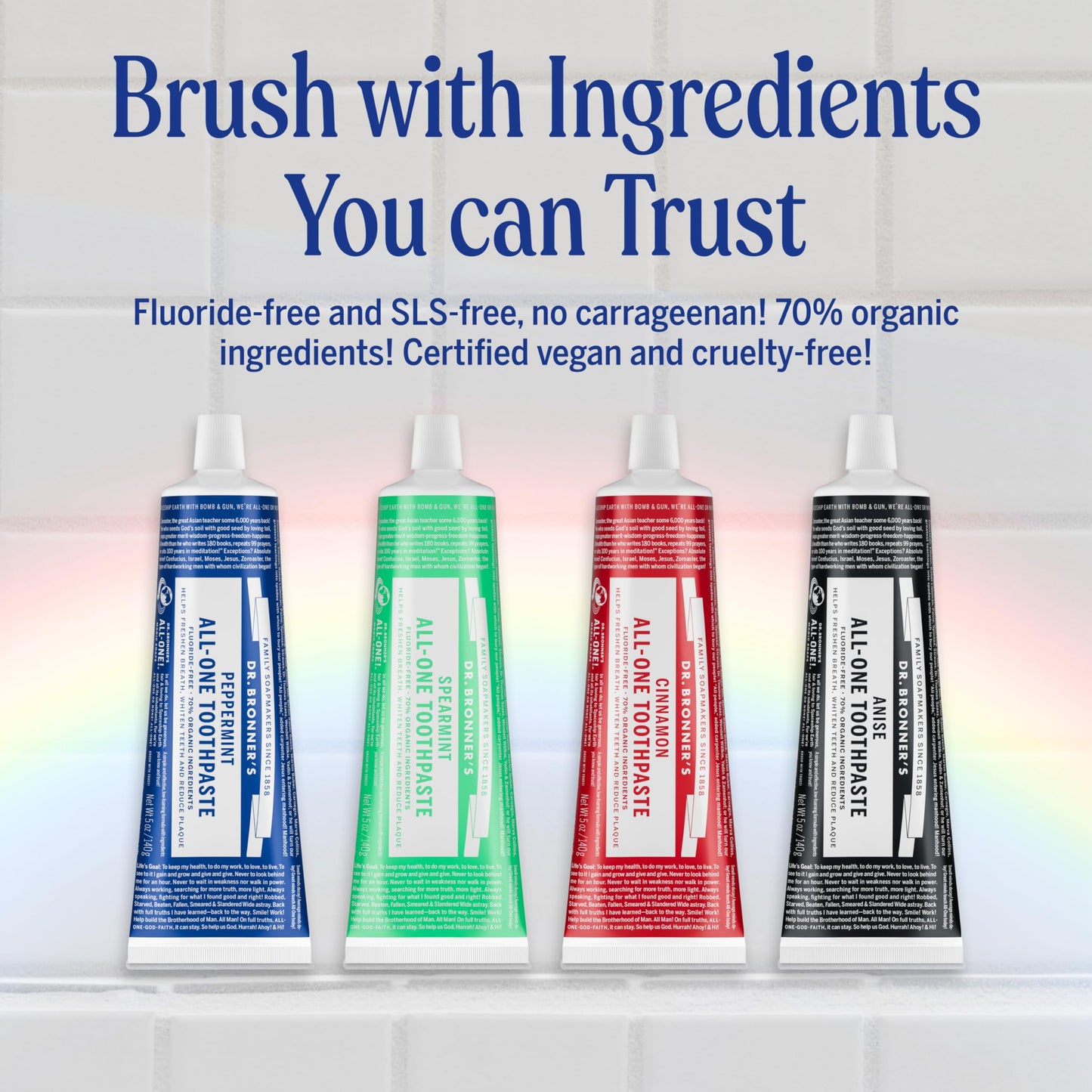 Dr. Bronner’s All-One Toothpaste Pack of 3– Peppermint, 5 oz– Fluoride-Free Toothpaste for Adults, SLS-Free, 70% Organic & Natural Ingredients, Vegan, Helps Freshen Breath & Reduce Plaque