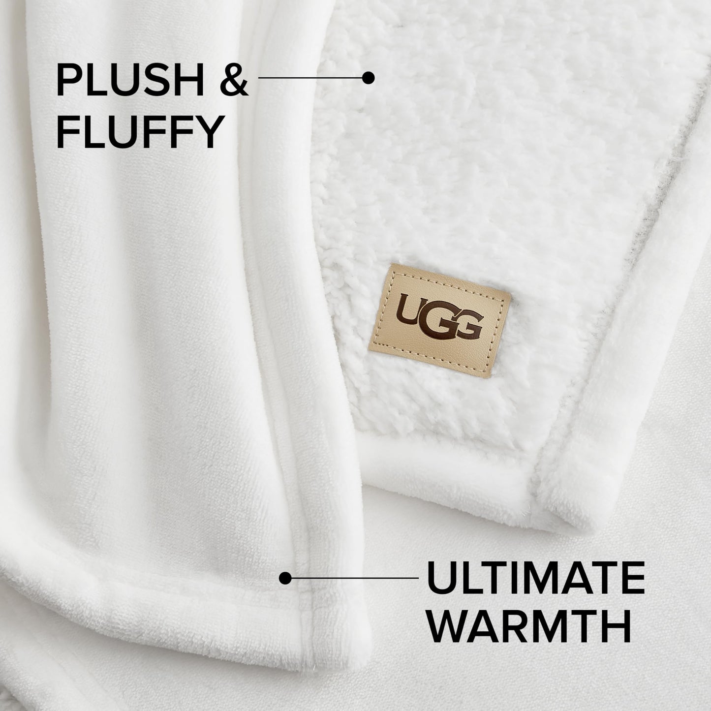 UGG Nita King/California King Blanket Fleece Fluffy Reversible Soft Fuzzy Bedding Cozy Plush Warm Oversized Blanket Machine Washable Bedroom Decor for Big Couch Bed, 110-inch x 90-inch, White Snow