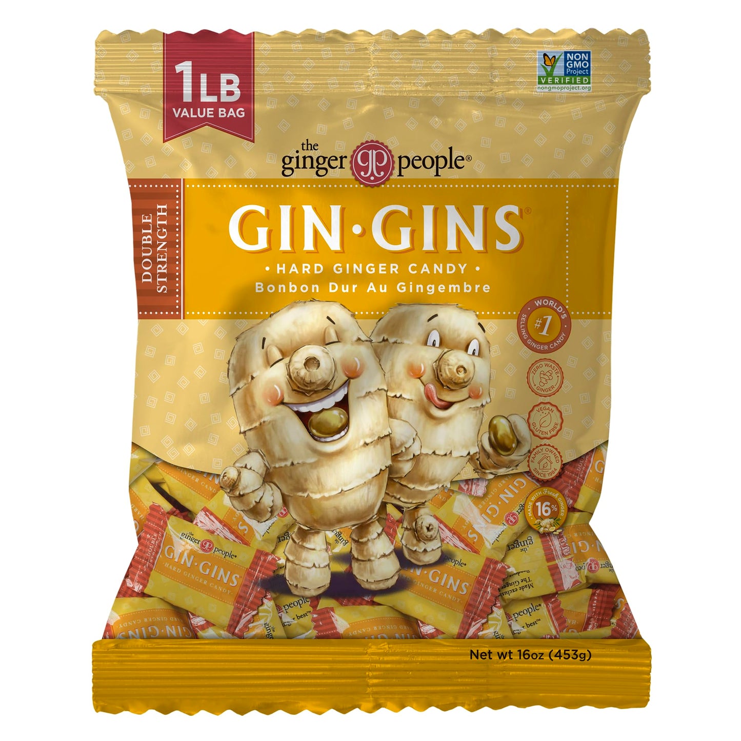 GIN GINS Spicy Apple Ginger Chews – Natural Fresh Ginger Candy by The Ginger People – Individually Wrapped Healthy Candy – Spicy Apple Ginger Flavor – Large 1 lb Bag (16oz) – Pack of 1