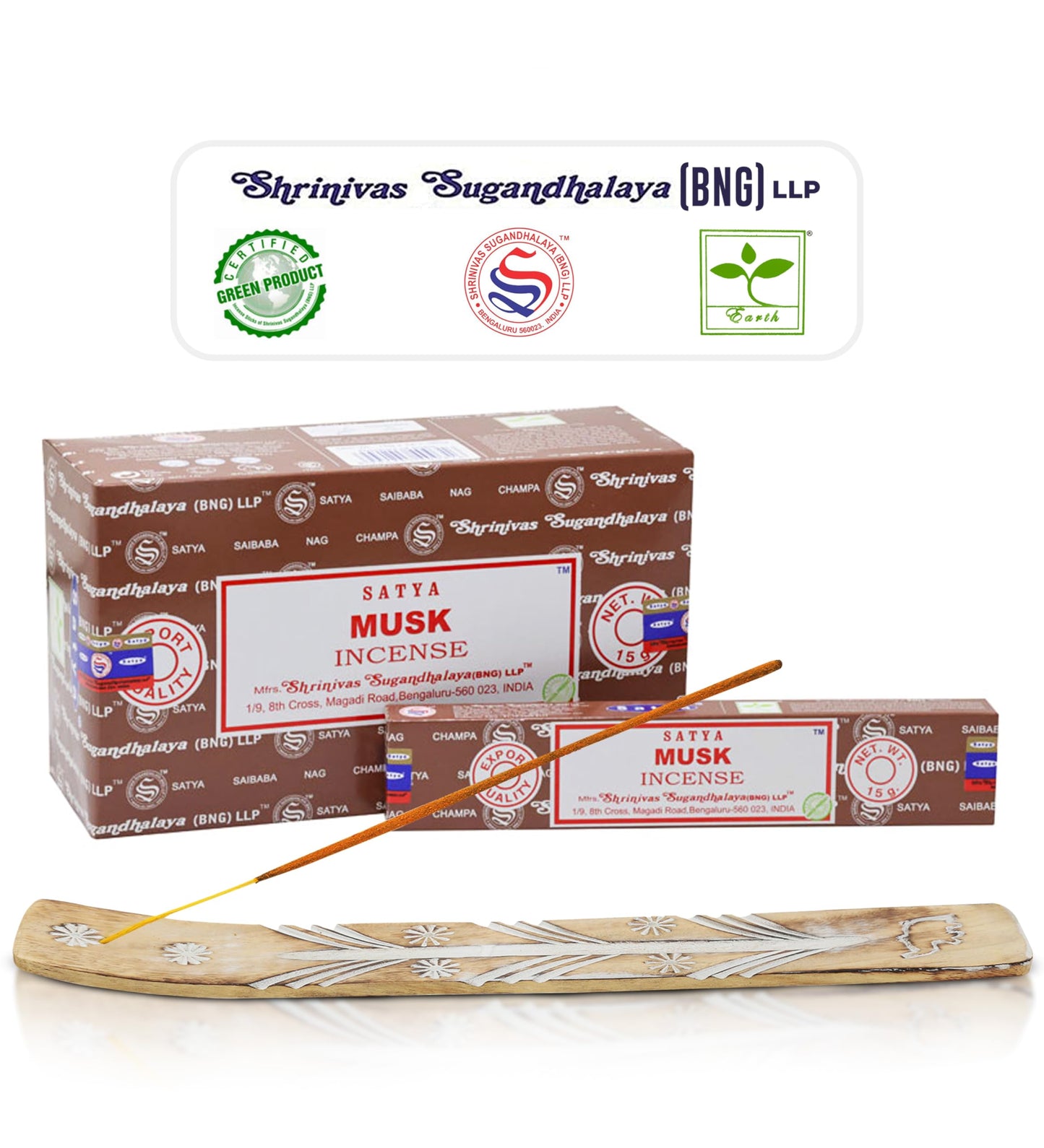Satya Divine Blessings Incense Sticks, Satya Bng (Bangalore) Insenses 15gmx12 Pack with Raajsee Incense Holder Bundle, Satya Nagchampa Natural Incense