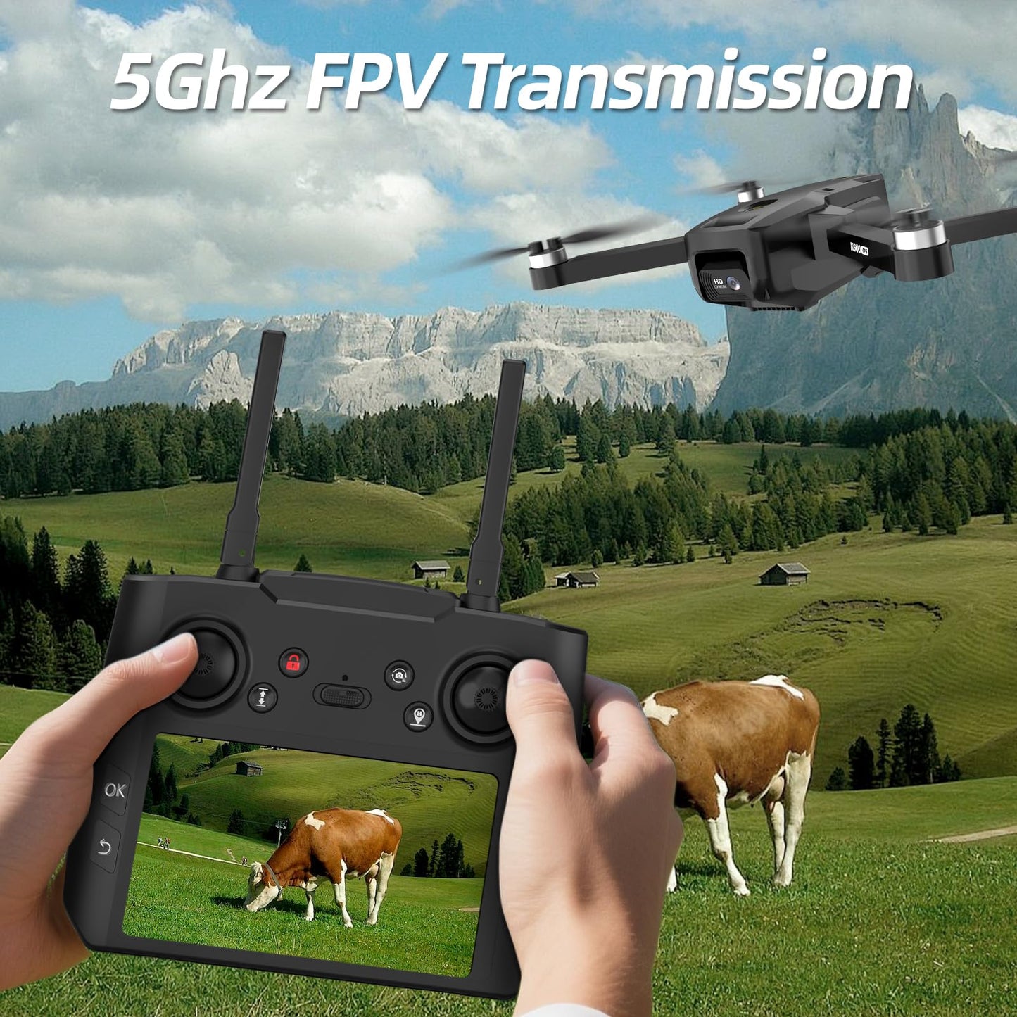 GPS Drone with EIS 4K Camera, 4.5" FPV Screen, 5GHz Transmission Foldable Drone with Brushless Motor, Auto Return Follow Me & 32G SD Card, Gesture Control, Al Track&Orbit Mode for Adults/Kids/Beginners