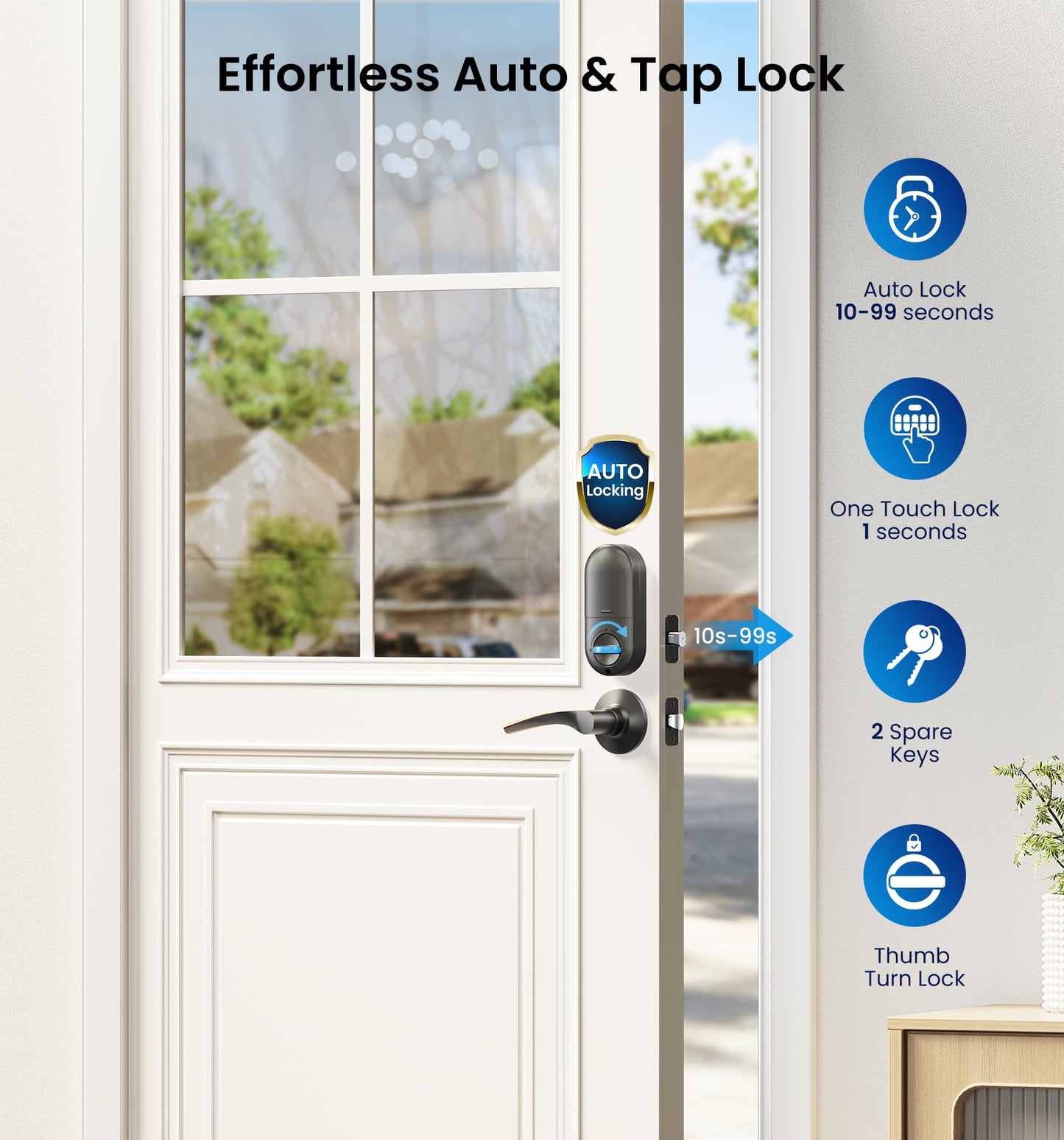 Veise Keyless Entry Door Lock with 2 Lever Handles - Electronic Keypad Deadbolt, Auto Lock, Back Lit & Easy Installation Design, Front Door Handle Sets, Matte Black