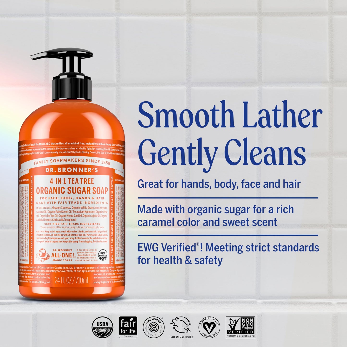 Dr. Bronner's - Organic Sugar Soap (Lemongrass, 24 Ounce) - Made with Organic Oils, Sugar and Shikakai Powder, 4-in-1 Uses: Hands, Body, Face and Hair, Cleanses, Moisturizes and Nourishes, Vegan