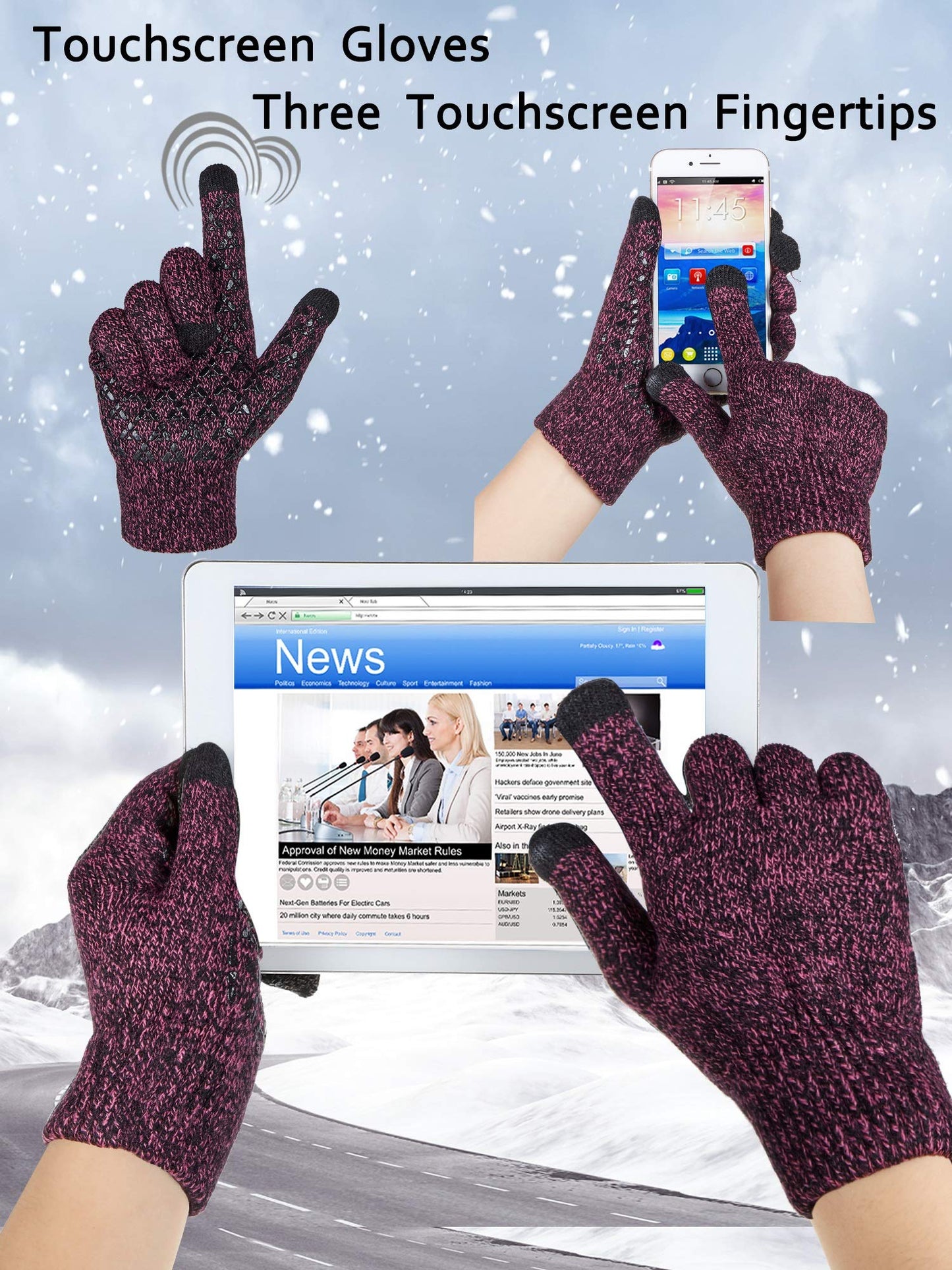 SATINIOR 4 Pairs Winter Knit Touchscreen Gloves Warm Texting Gloves Elastic Anti-slip for Adults