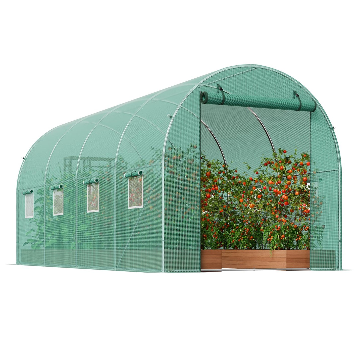 VEVOR Walk-in Tunnel Greenhouse, 9.6x6.4x6.2 ft Hoop House Greenhouse Tunnel, Plant Hot House with Galvanized Steel Frame, White PE Cover, Roll-up Zipper Door and 6 Windows for Outdoor