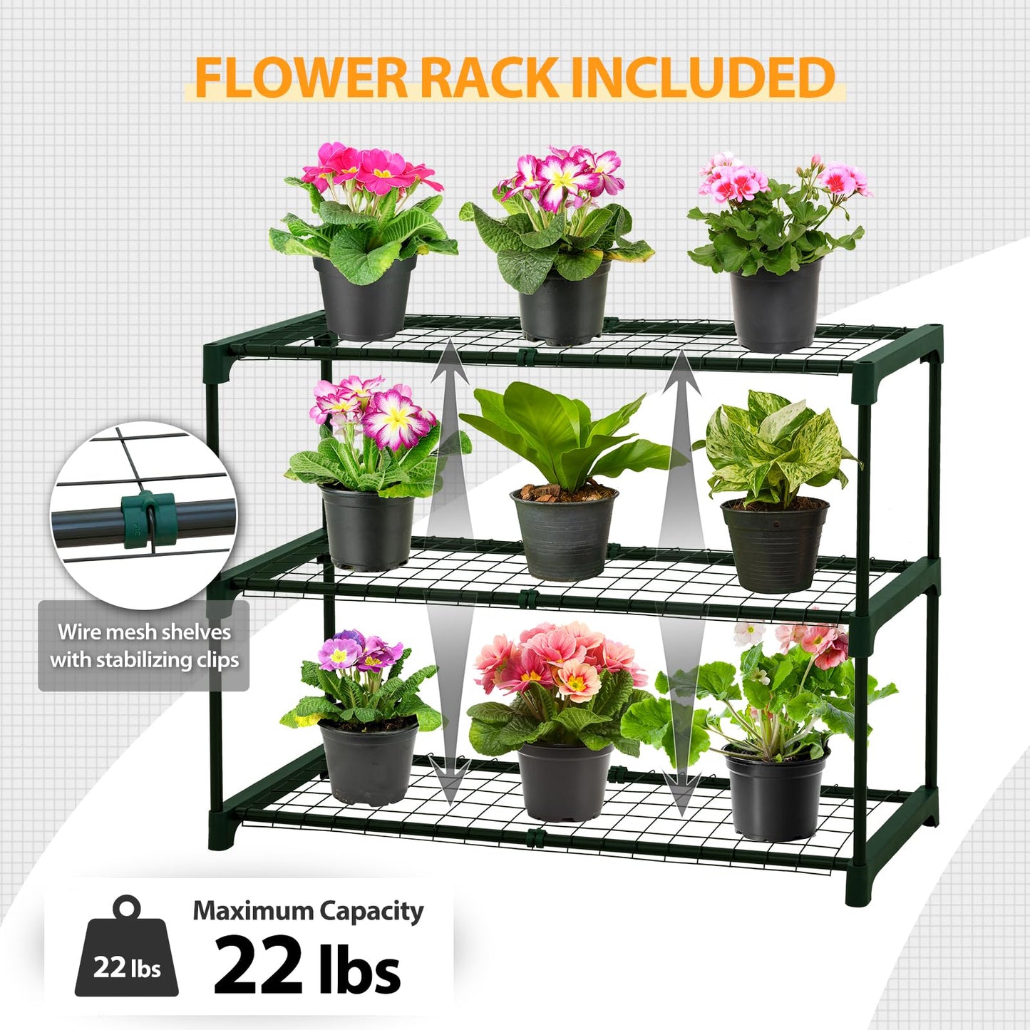 EAGLE PEAK 3 Tier Lean to Portable Greenhouse, Heavy-Duty Indoor & Outdoor Garden with Wire Shelves, 2 Roll-Up Zipper Doors, Easy Assembly, 79"x39"x83" Clear/Green PE Cover