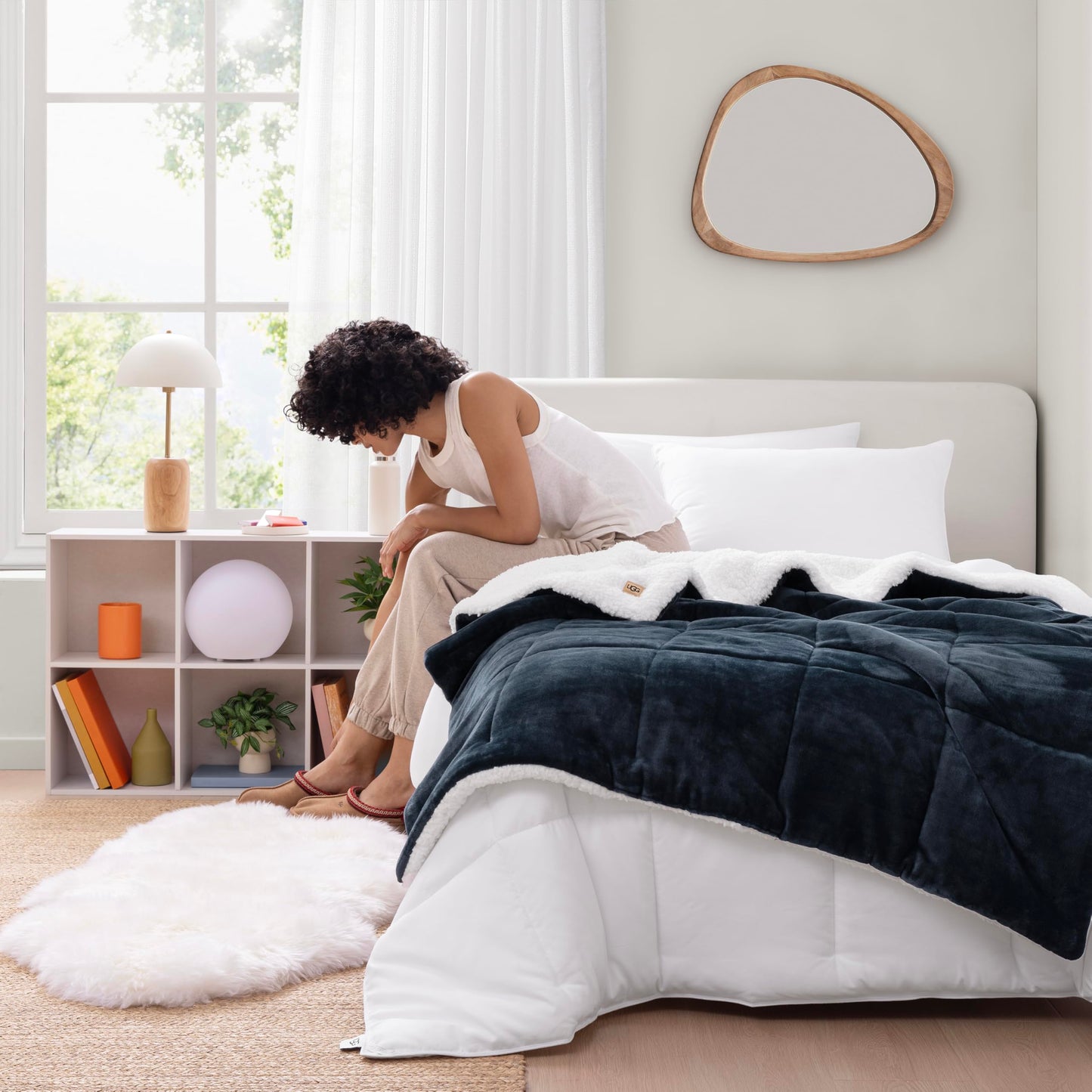 UGG Nita King/California King Blanket Fleece Fluffy Reversible Soft Fuzzy Bedding Cozy Plush Warm Oversized Blanket Machine Washable Bedroom Decor for Big Couch Bed, 110-inch x 90-inch, White Snow