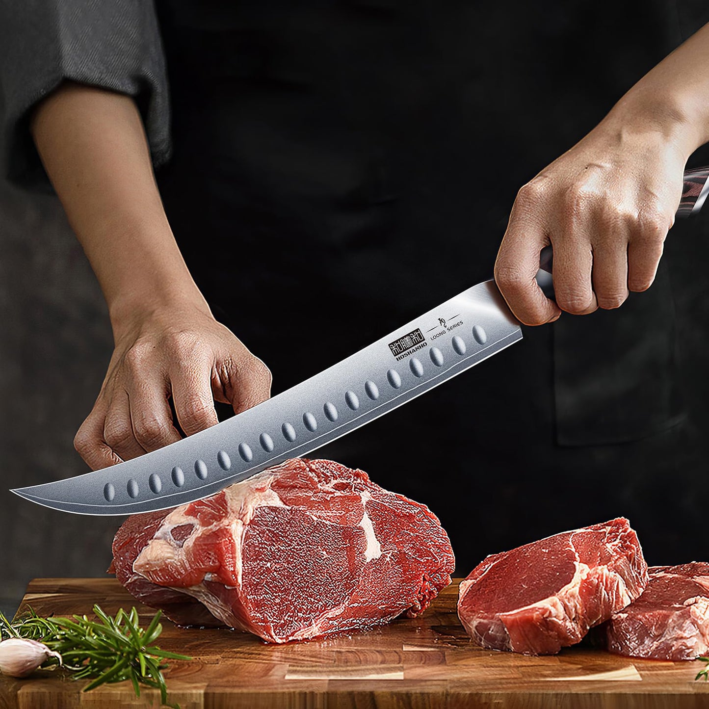 HOSHANHO Carving Slicing Knife, 12 Inch Japanese High Carbon Steel Brisket Knife with Ergonomic Pakkawood Handle, Razor Sharp Curved Butcher Breaking Knives for Meat Cutting