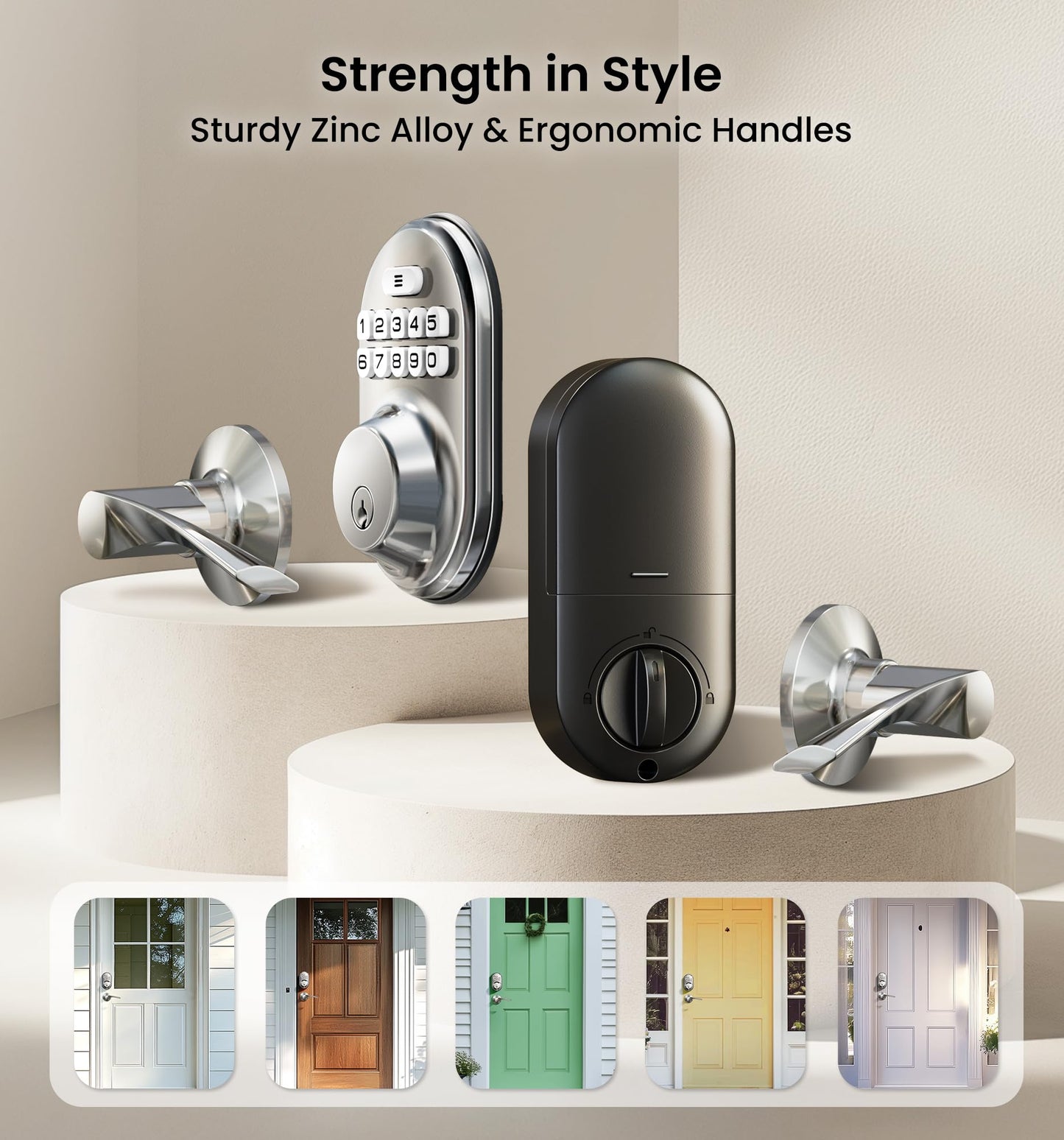 Veise Keyless Entry Door Lock with 2 Lever Handles - Electronic Keypad Deadbolt, Auto Lock, Back Lit & Easy Installation Design, Front Door Handle Sets, Matte Black