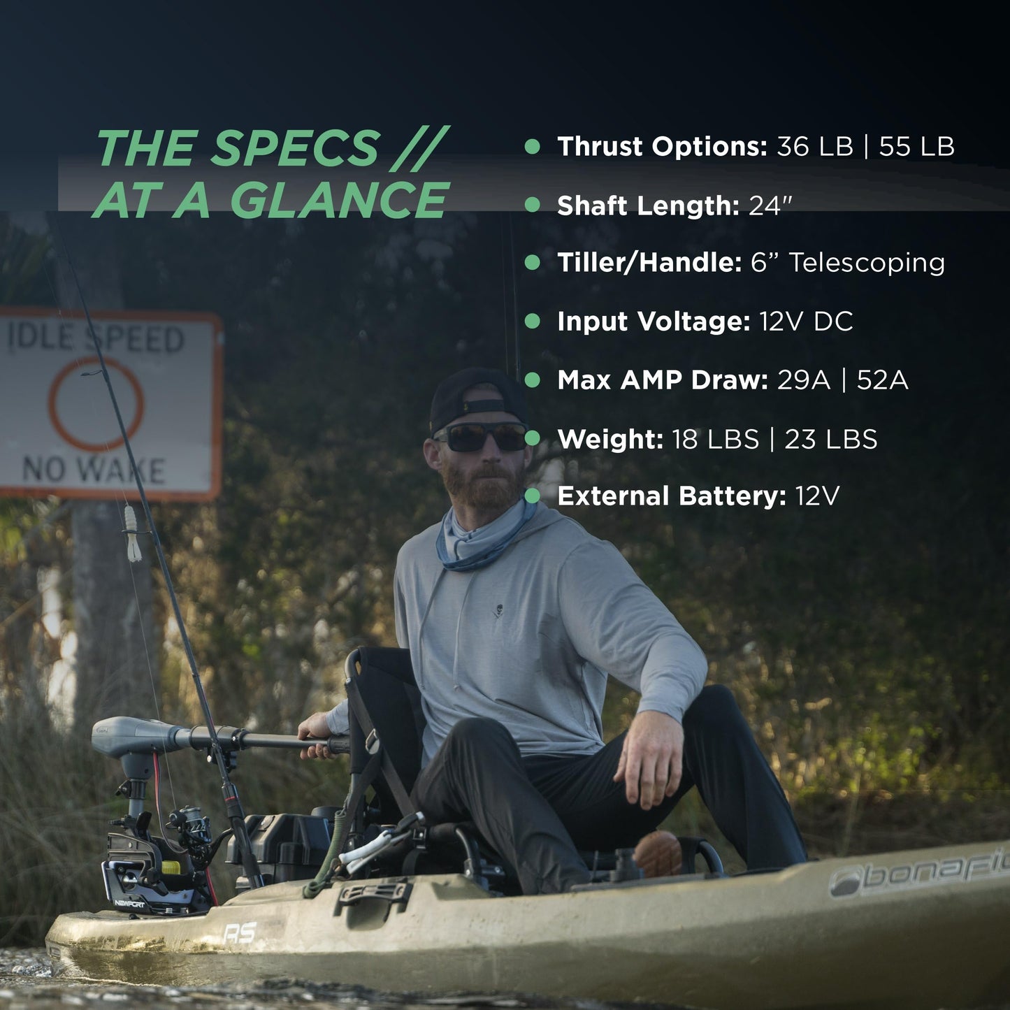 Newport Kayak Series 36lb Thrust Transom Mounted Saltwater Electric Trolling Motor w/LED Battery Indicator (24" Shaft)