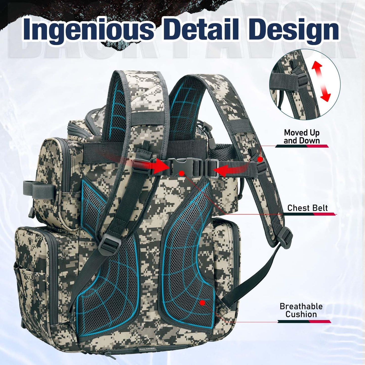 Piscifun Fishing Backpack with 2 Rod Holders & 4 Tackle Boxes, Large Tackle Storage Bag With Rain Cover for Fishing Gear