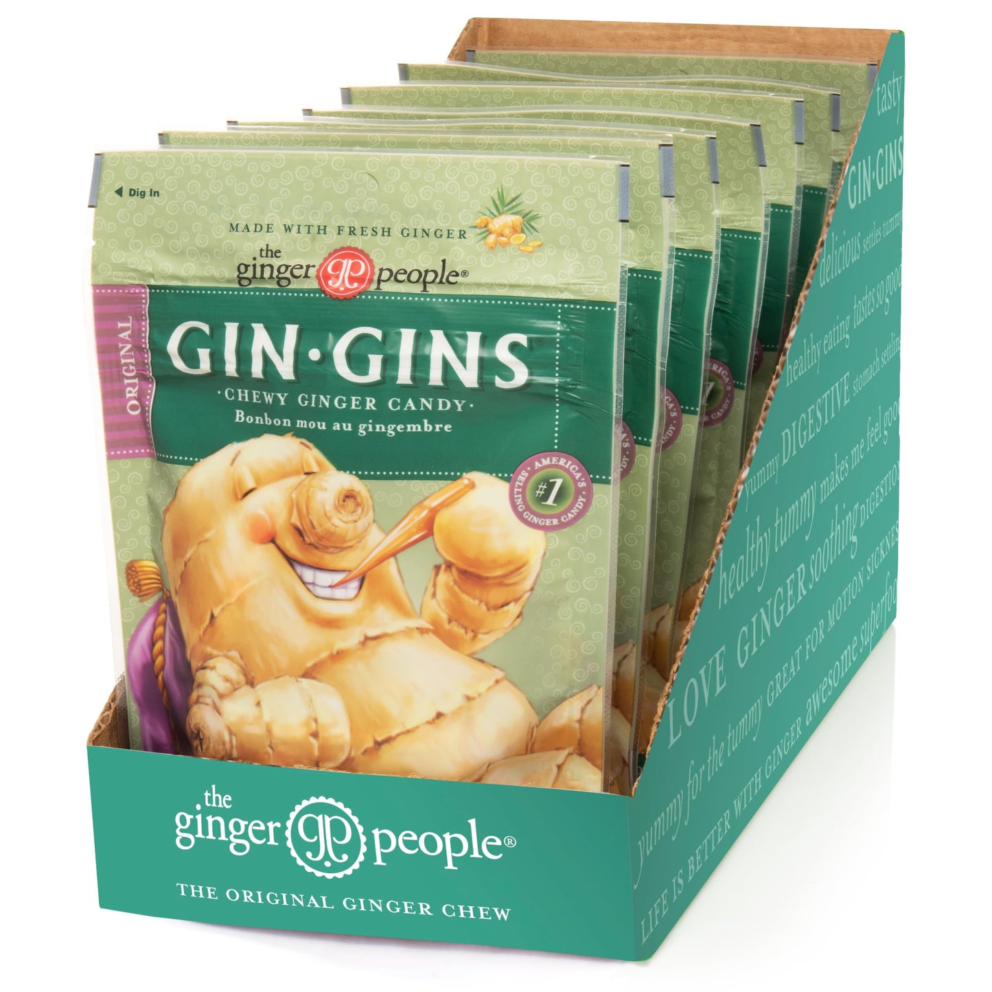 GIN GINS Ginger Chews – Natural Fresh Ginger Candy by The Ginger People – Individually Wrapped Healthy Candy – Original, Apple, Peanut and Turmeric Flavors – Variety Pack – 4 x 3oz bag each flavor (Pack of 4 bags)