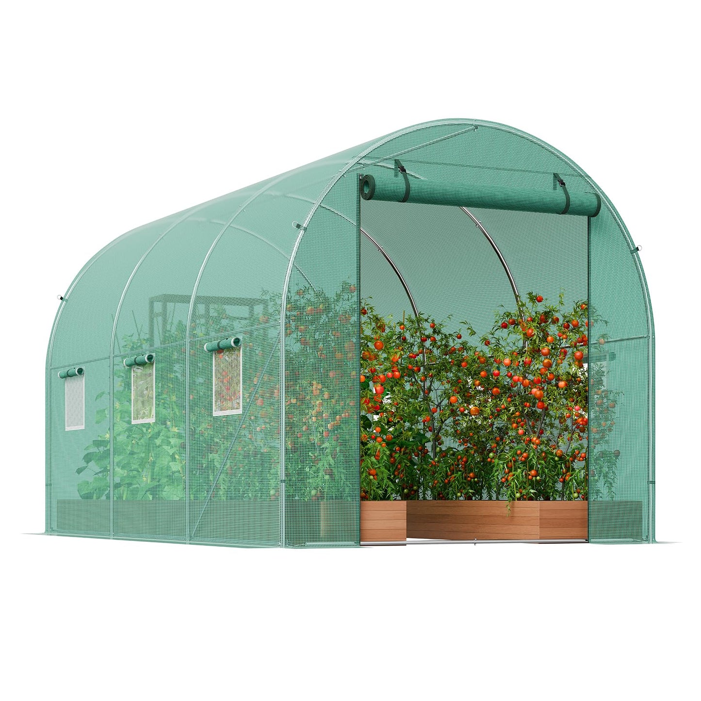 VEVOR Walk-in Tunnel Greenhouse, 9.6x6.4x6.2 ft Hoop House Greenhouse Tunnel, Plant Hot House with Galvanized Steel Frame, White PE Cover, Roll-up Zipper Door and 6 Windows for Outdoor