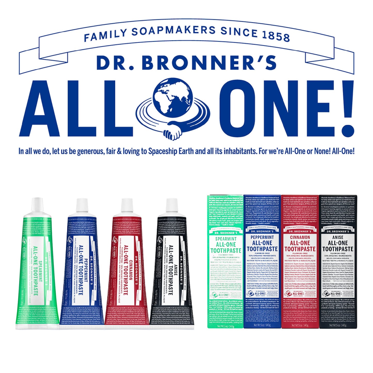 Dr. Bronner’s All-One Toothpaste Pack of 3– Peppermint, 5 oz– Fluoride-Free Toothpaste for Adults, SLS-Free, 70% Organic & Natural Ingredients, Vegan, Helps Freshen Breath & Reduce Plaque