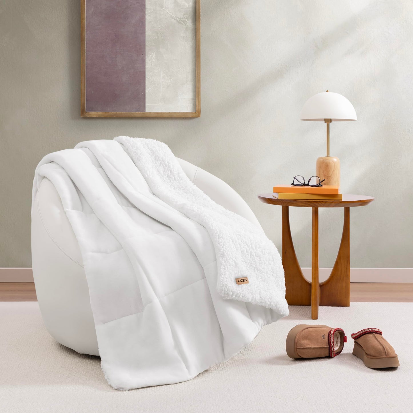 UGG Nita King/California King Blanket Fleece Fluffy Reversible Soft Fuzzy Bedding Cozy Plush Warm Oversized Blanket Machine Washable Bedroom Decor for Big Couch Bed, 110-inch x 90-inch, White Snow