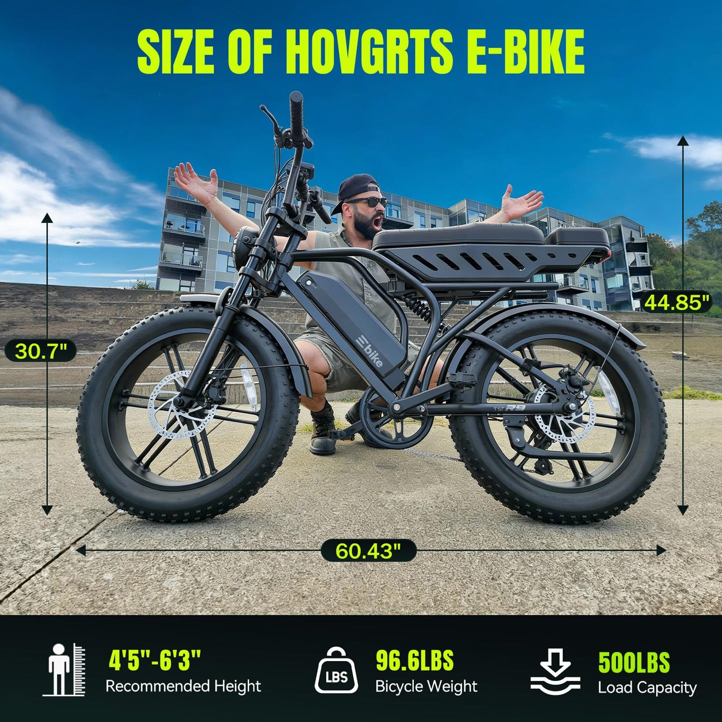 TST Electric Bike for Adults, 1500W Peak Motor Ebike with 48V 15Ah Built-in Battery, 60 Miles Range 28 MPH Electric Bike, 20" Fat Tire E Bike with Rear Seat, Footrest