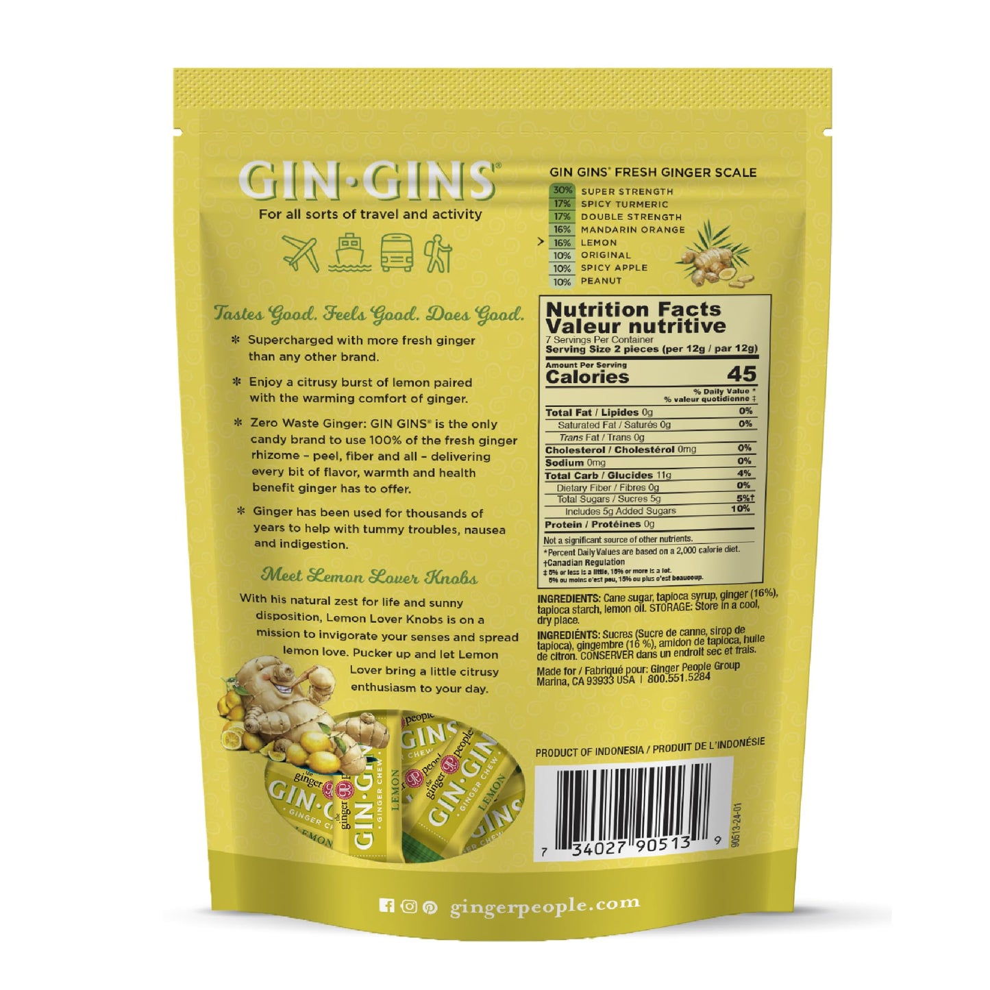 GIN GINS Ginger Chews – Natural Fresh Ginger Candy by The Ginger People – Individually Wrapped Healthy Candy – Original, Apple, Peanut and Turmeric Flavors – Variety Pack – 4 x 3oz bag each flavor (Pack of 4 bags)
