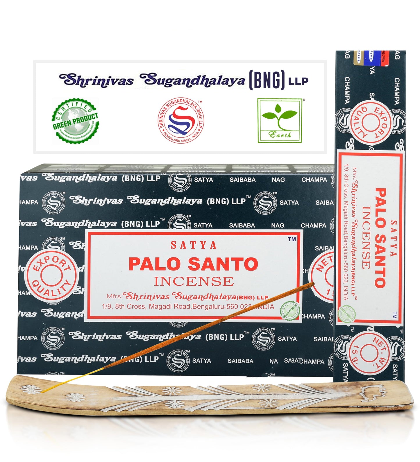 Satya Divine Blessings Incense Sticks, Satya Bng (Bangalore) Insenses 15gmx12 Pack with Raajsee Incense Holder Bundle, Satya Nagchampa Natural Incense