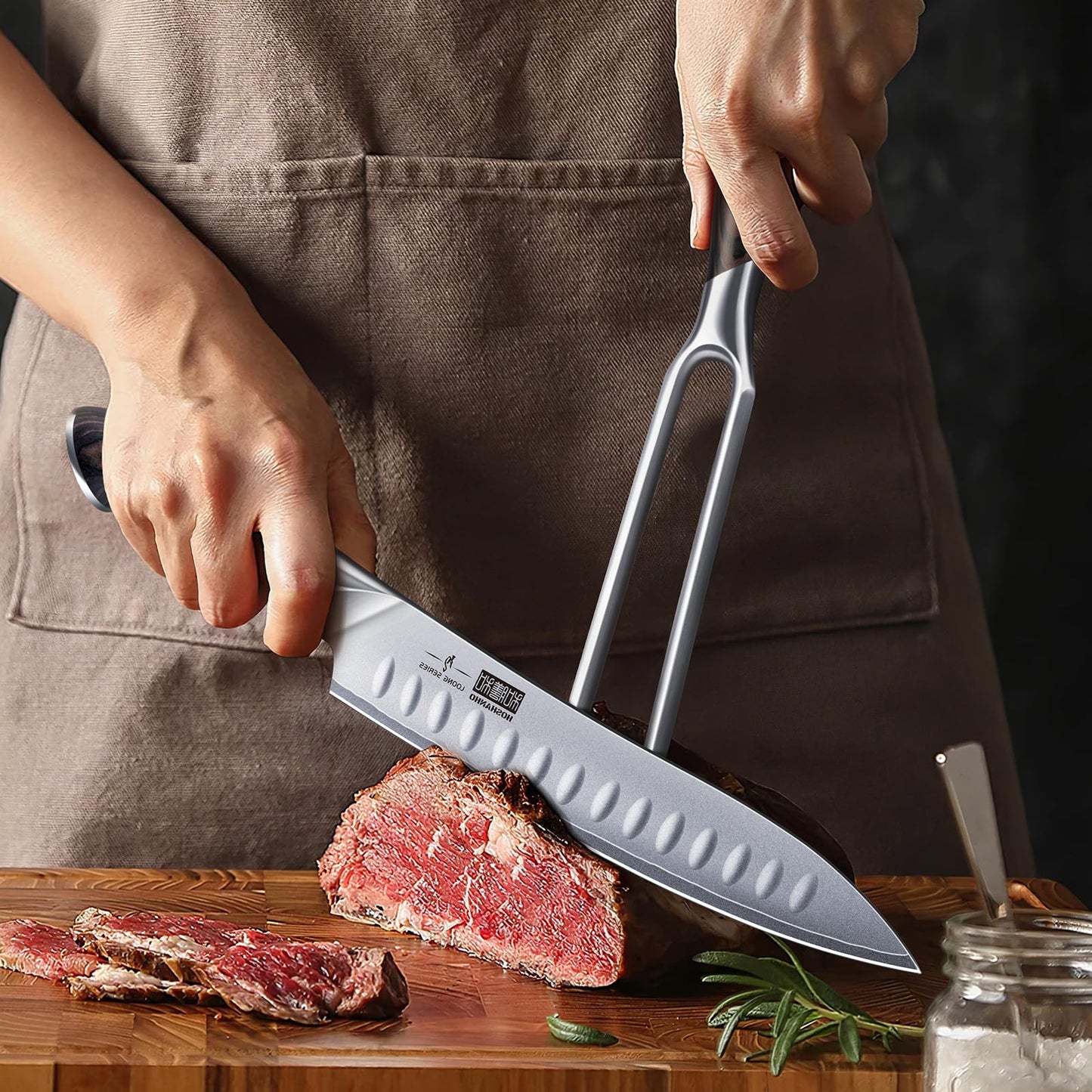 HOSHANHO Carving Slicing Knife, 12 Inch Japanese High Carbon Steel Brisket Knife with Ergonomic Pakkawood Handle, Razor Sharp Curved Butcher Breaking Knives for Meat Cutting