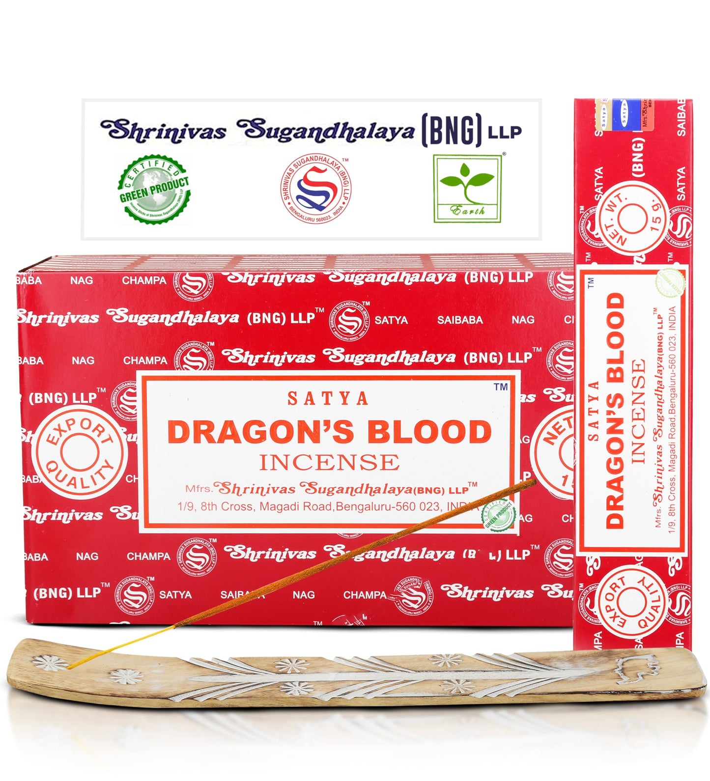 Satya Divine Blessings Incense Sticks, Satya Bng (Bangalore) Insenses 15gmx12 Pack with Raajsee Incense Holder Bundle, Satya Nagchampa Natural Incense